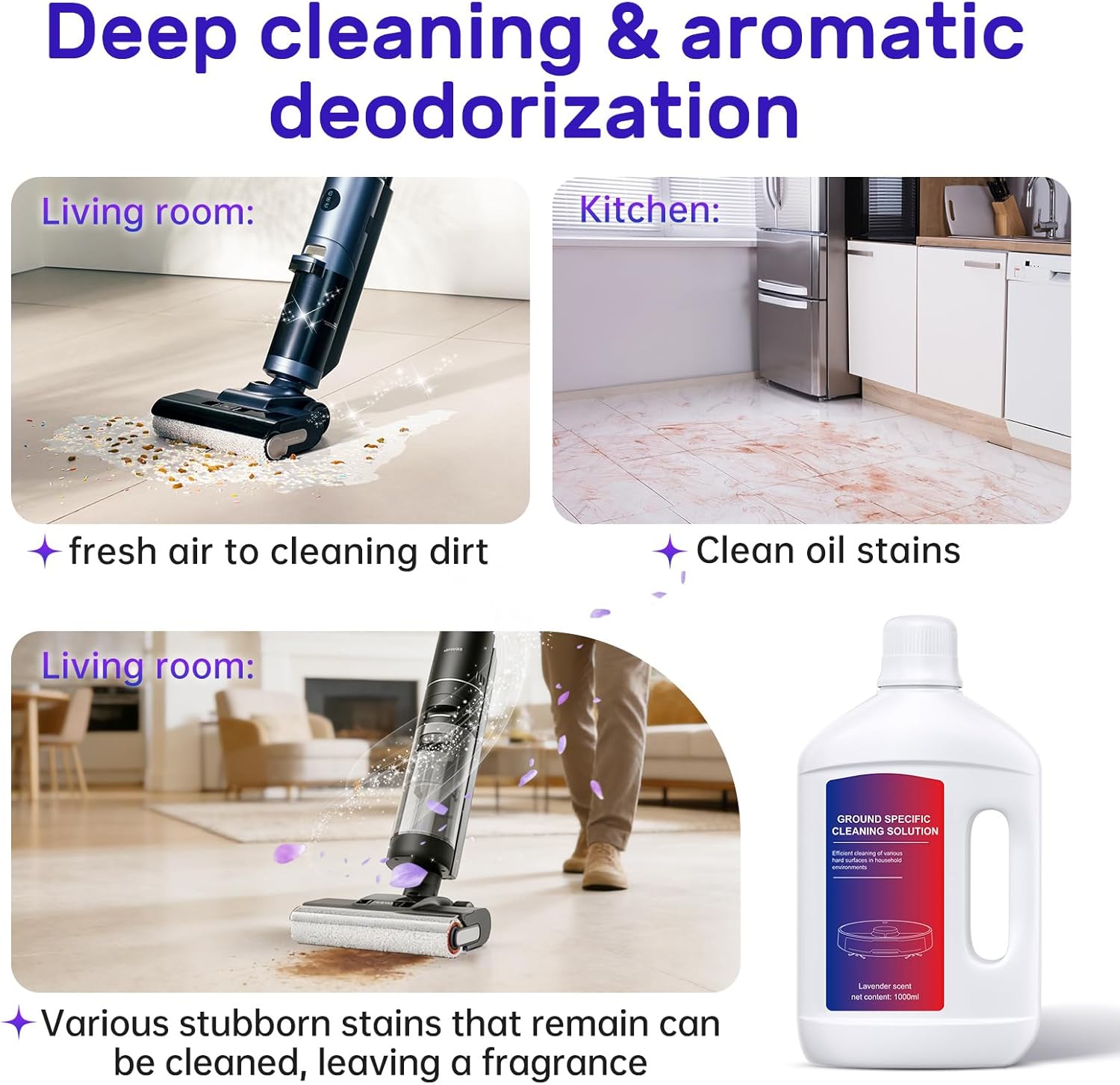 Lavender Floor Cleaning Solution 1L Compatible with Dreame Wet & Dry Vacuum and Robot,Residue & Streak Free, Suitable for All Robot Vacuum Cleaners and Wireless Wet Dry Dual-Use Vacuum Cleaners - Image 6