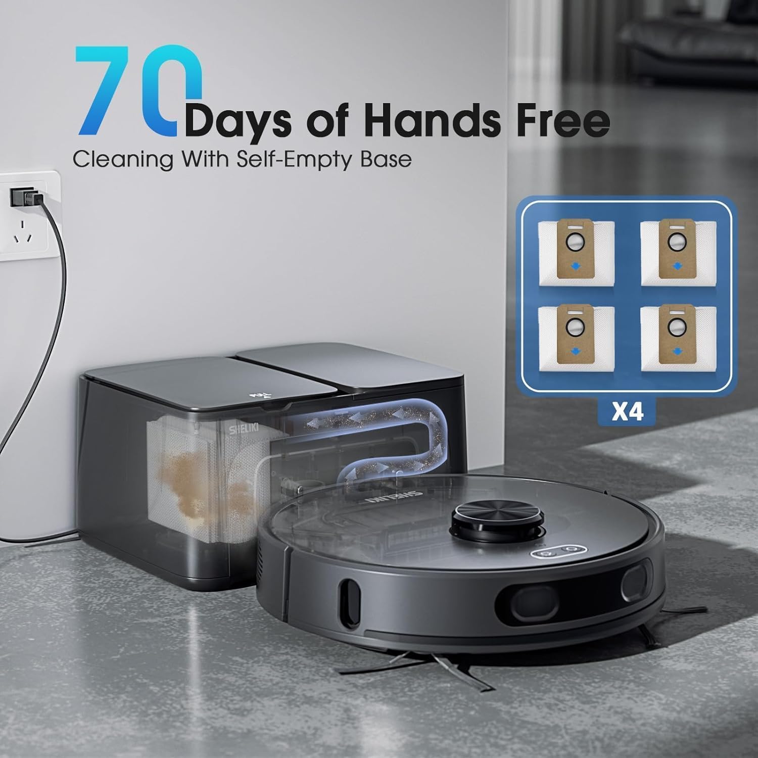 Robot Vacuum and Mop Combo, 3-in-1 Robotic Vacuums Cleaner with 70-Day Self-Emptying Base, LiDAR Navigation Smart Mapping & Strong 6000Pa Suction, for Pet Hair, Hard Floor, Carpet - Image 2