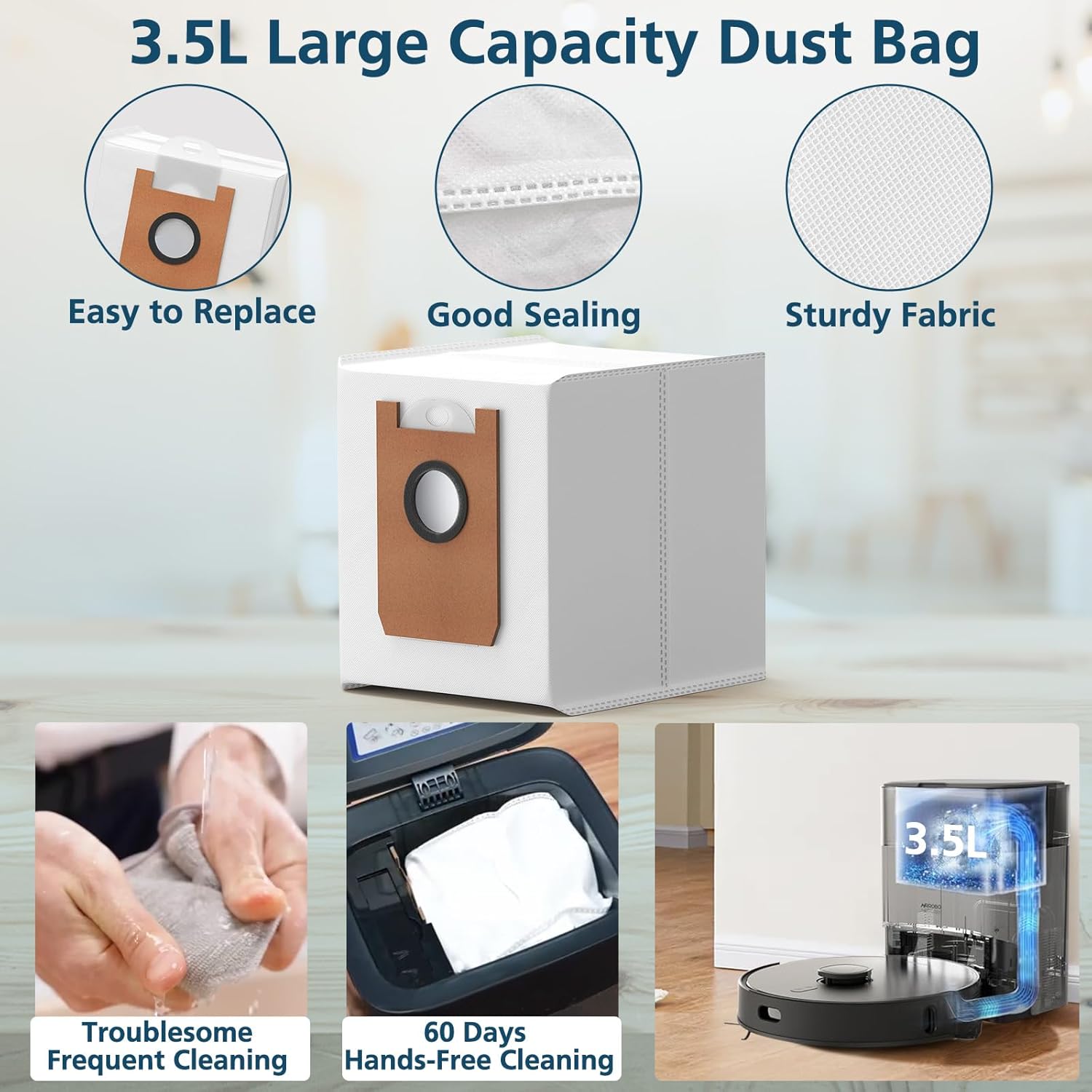 T20+ Accessories Replacement Parts for Airrobo T20+ /T25+/T30+/T25+C and for FIXR T20 Robotic Vacuum Cleaner, 1 Roller Brush, 4 Mop Pads, 4 Hepa Filters, 4 Dust Bags, 4 Side Brushes, 17 Pack - Image 6