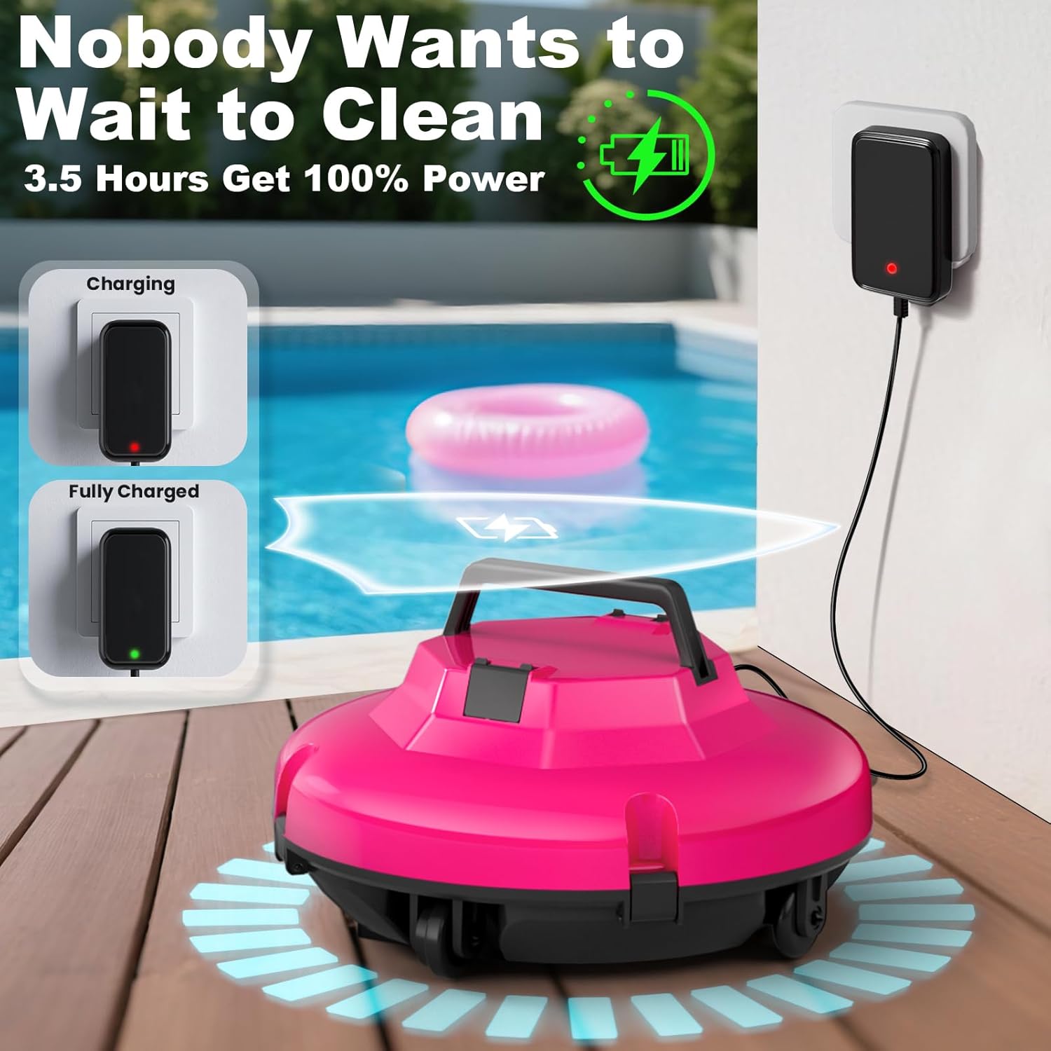 2025 Cordless Robotic Pool Cleaner - 120 Mins Automatic Pool Vacuum for Above Ground Pool & In - Ground Flat Pools up to 1000 Sq.Ft, Robot Pool Cleaner with Self - Parking Tech - Image 7
