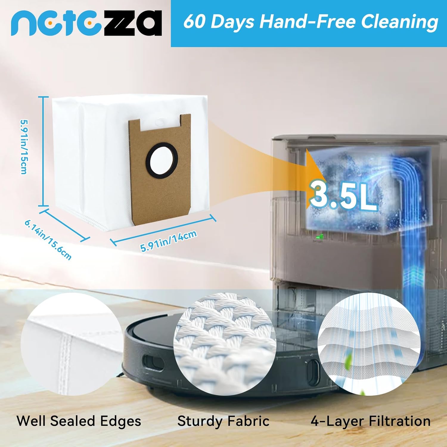 T20 Accessories Replacement Compatible with Airrobo T20+ Robot Vacuum Cleaner, 1 Main Brush, 2 HEPA Filters, 4 Dust Bags, 4 Mop Pads, 4 Side Brushes, T20+ Replacement Parts - Image 4