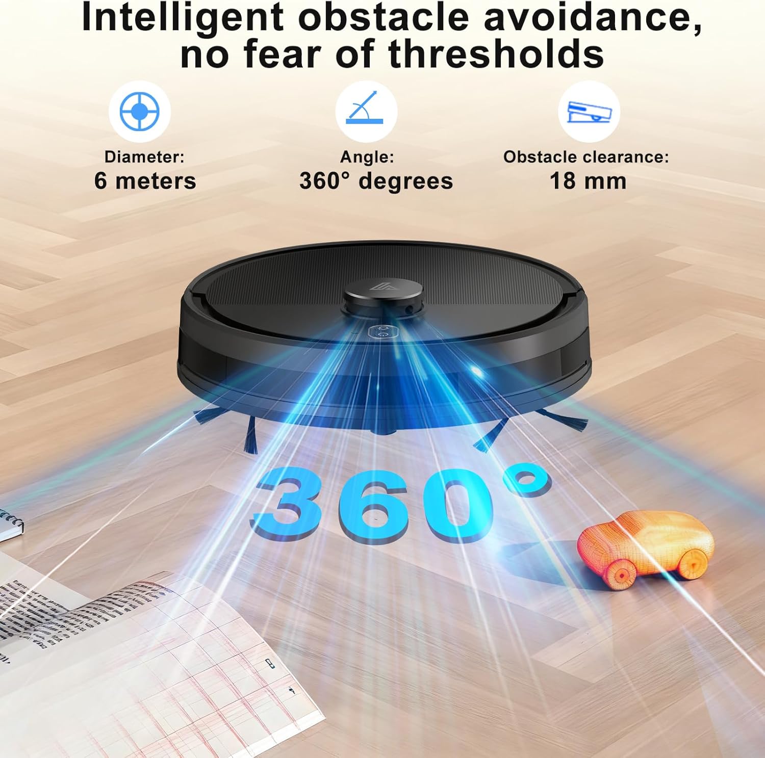 Robot Vacuum and Mop Combo, Robotic Vacuums with LiDAR Navigation, Smart Mapping, Strong Suction, with WiFi/App/Alexa/Voice Control, Obstacle Avoidance, for Home, Wood/Hard Floors, Pet Hair Black - Image 4