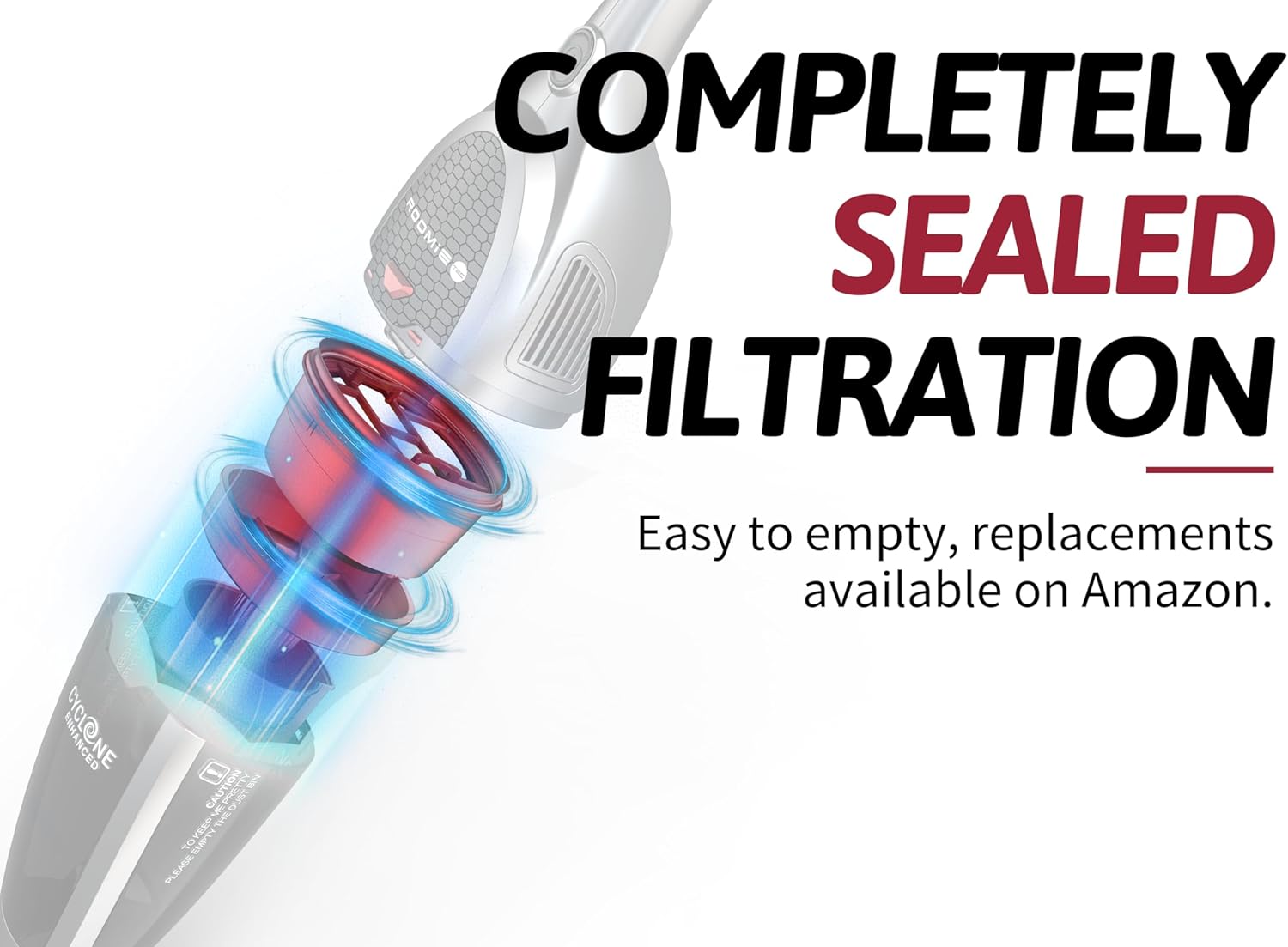 Roomie Tec SlimVac Cordless Vacuum Cleaner for Home – 2200mAh Battery, High Suction Power, Lightweight 2-in-1 Handheld with Bagless Filter, 6 LED Headlights and Auto Recharge Station - Vincent - Image 6