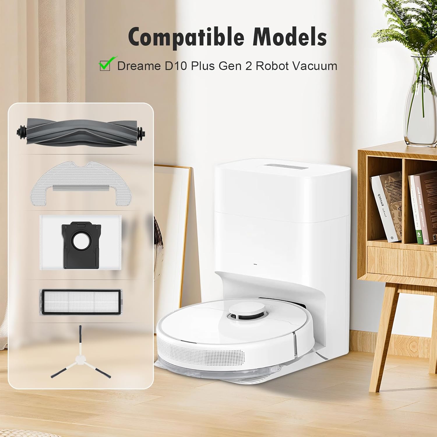 20 Pack Replacement Accessories for Dreame D10 Plus Gen 2 Robot Vacuum, 1 Main Brush 4 Filter 6 Dust Bag 4 Mop Pads 4 Side Brush 1 Cleaning Brush - Image 2