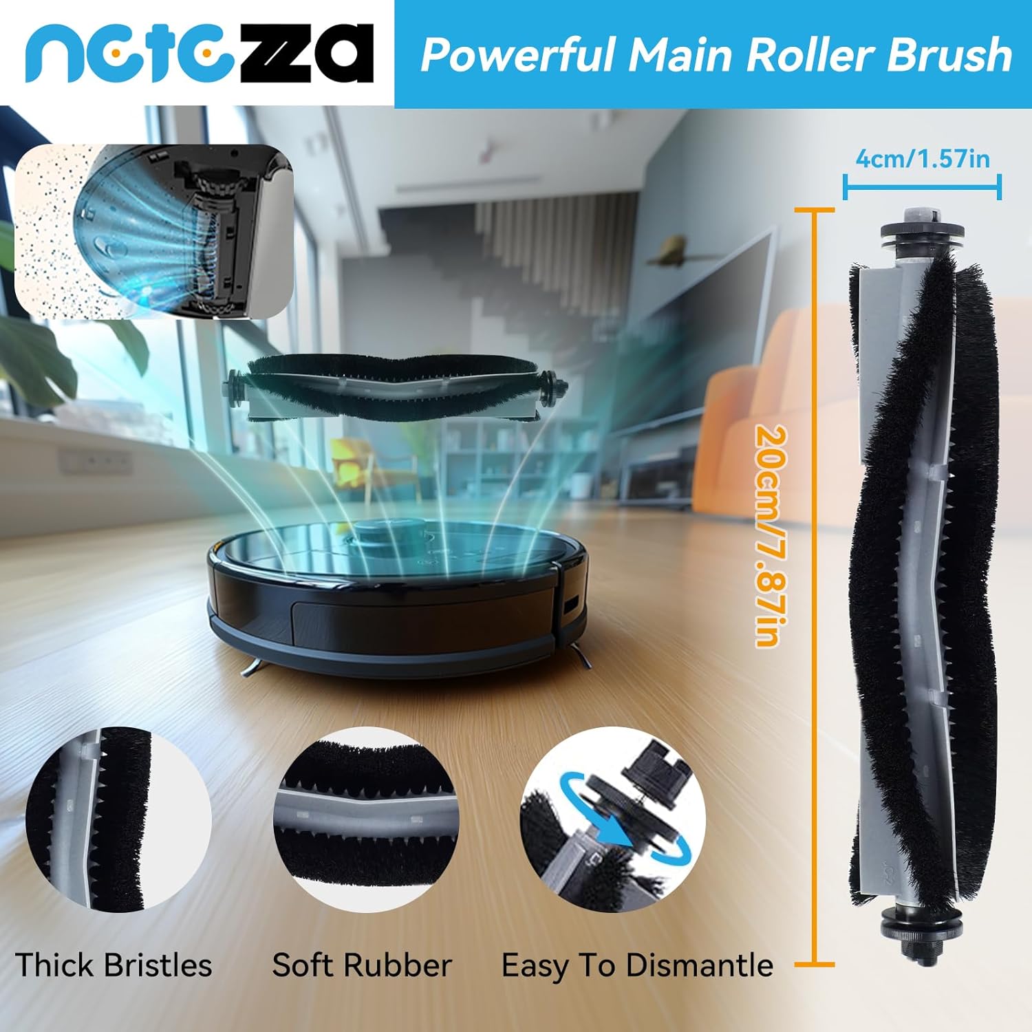 T20 Accessories Replacement Compatible with Airrobo T20+ Robot Vacuum Cleaner, 1 Main Brush, 2 HEPA Filters, 4 Dust Bags, 4 Mop Pads, 4 Side Brushes, T20+ Replacement Parts - Image 3