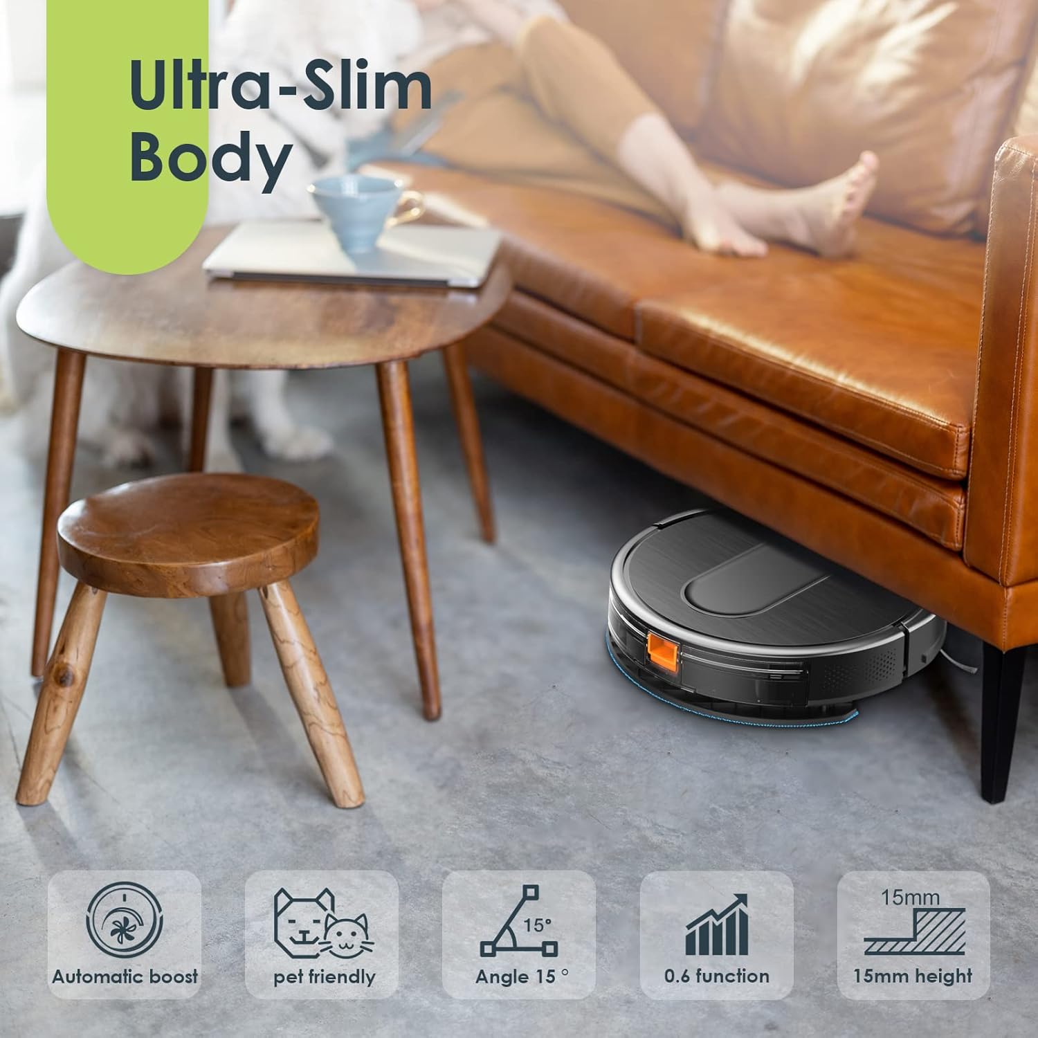 Robot Vacuum and Mop Combo, 3 in 1 Mopping Robotic Vacuum Cleaner with Schedule, App/2.4Ghz Wi-Fi, 1600Pa Max Suction, Self-Charging, Slim, Ideal for Hard Floor, Pet Hair, Carpet - Image 6