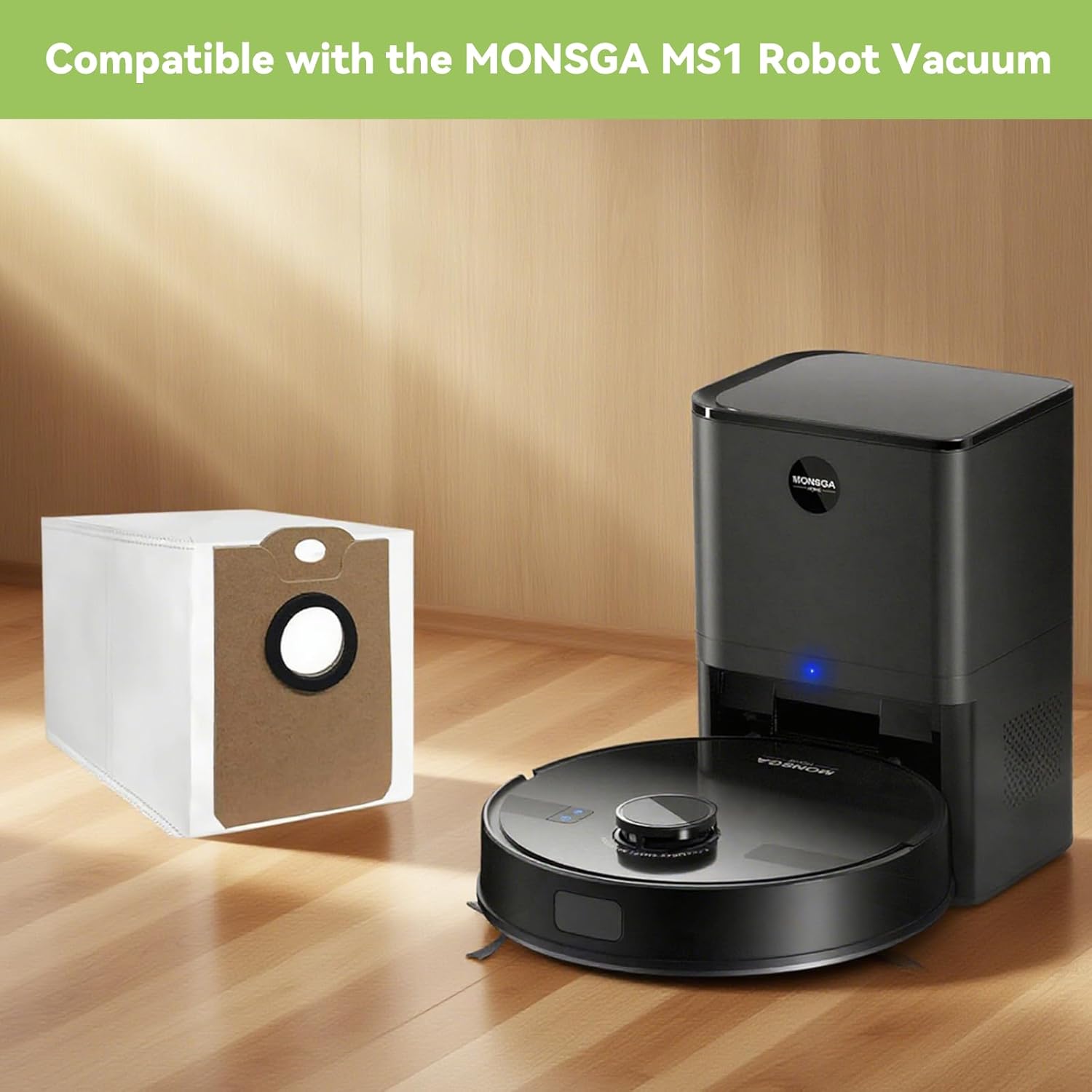 6-Pack MS1 Vacuum Bags for MONSGA MS1 MAX Robot Vacuum - Replacement Parts, Disposable Large Capacity Dust Bags - Image 2