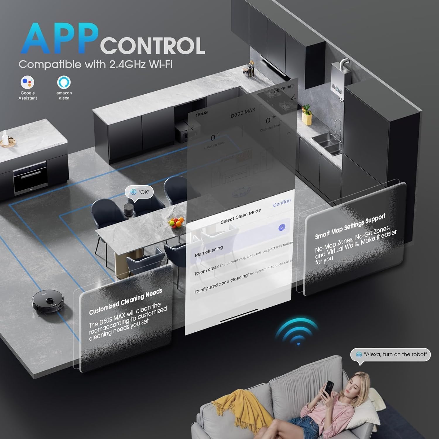 Robot Vacuum and Mop Combo, 3-in-1 Robotic Vacuums Cleaner with 70-Day Self-Emptying Base, LiDAR Navigation Smart Mapping & Strong 6000Pa Suction, for Pet Hair, Hard Floor, Carpet - Image 6