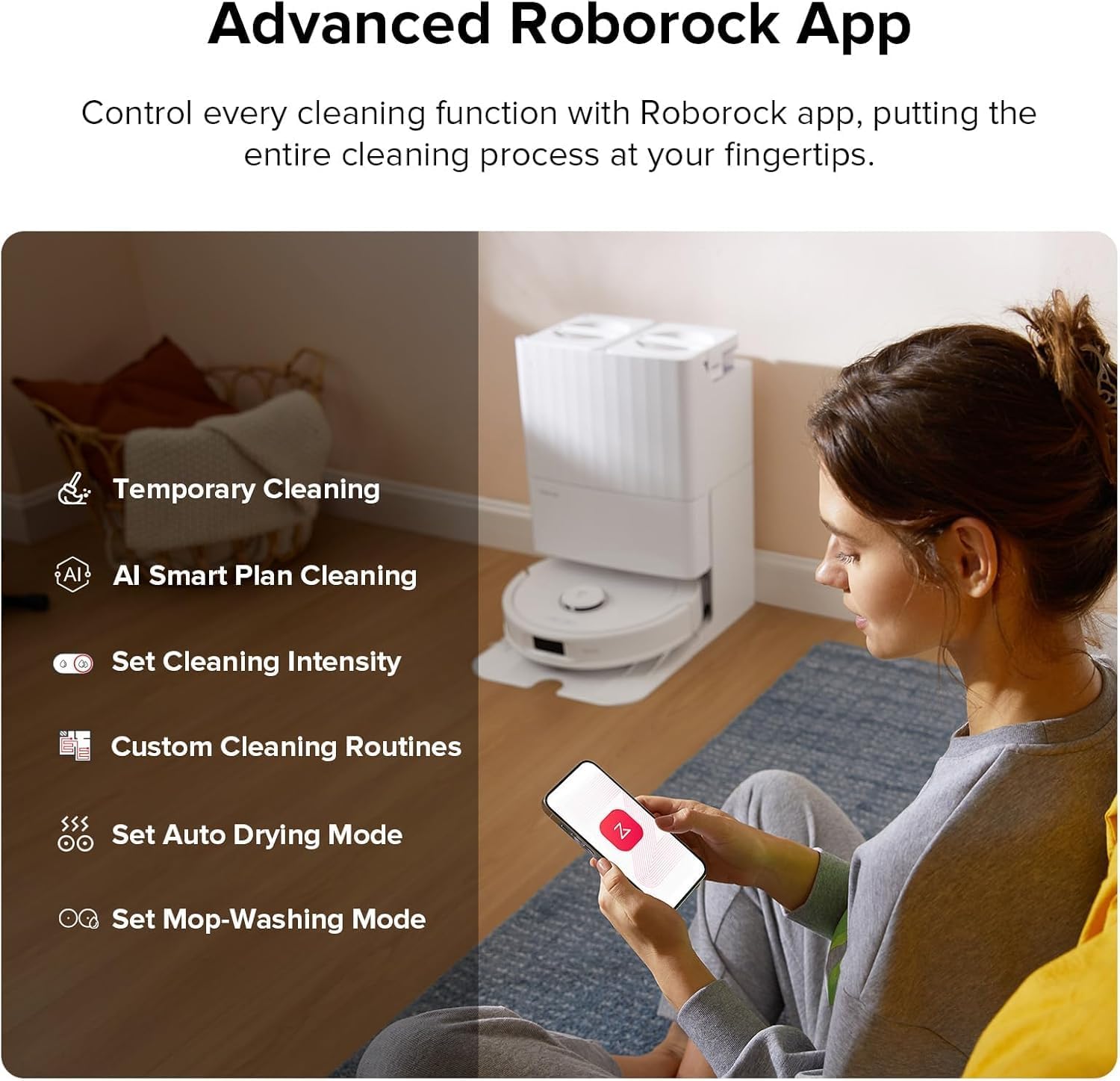 roborock Qrevo Plus Robot Vacuum and Mop with FlexiArm Design Edge Mopping, Self-Emptying, Auto Mop Washing & Drying, 7,000 Pa Suction, White (Renewed) - Image 7