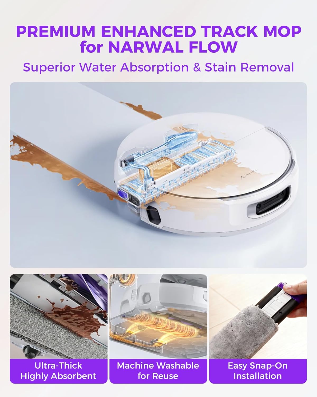 Yivy 22pcs Accessory Kit for Narwal Flow Robot Vacuum Cleaner, Replacement Set Compatible with Narwal Flow: 3 Track Mop Pads,1 Main Brush, 8 Side Brushes, 4 HEPA Filters, 6 Dust Bags,1 Cleaning Brush - Image 3