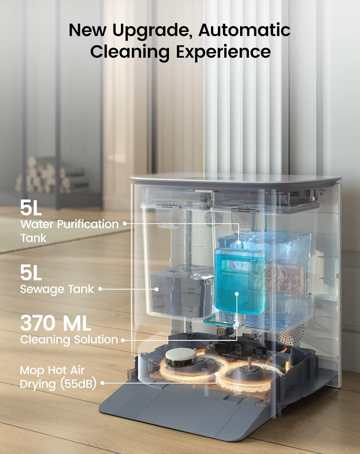Lefant T1 Self-Cleaning Robot Mop, Smart Mapping Lidar dToF Sensors, No-Go Carpet, 5L Large Water Tank, 40°Hot Air Washing and Drying Mop, Compatible with Alexa, Ideal for Multiple Rooms - Image 3