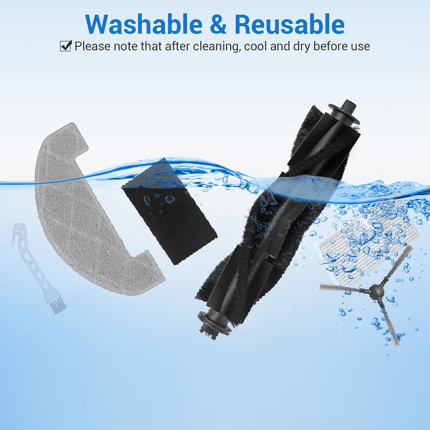 Bluevisk MS1 MAX Replacement Parts for For MONSGA MS1 MAX Robotic Vacuum Cleaner Parts with 1 Roller Brush, 4 HEAP, 6 Mop, 6 Dust Bags, 6 Side Brushes, 1 Clean Brush - Image 6