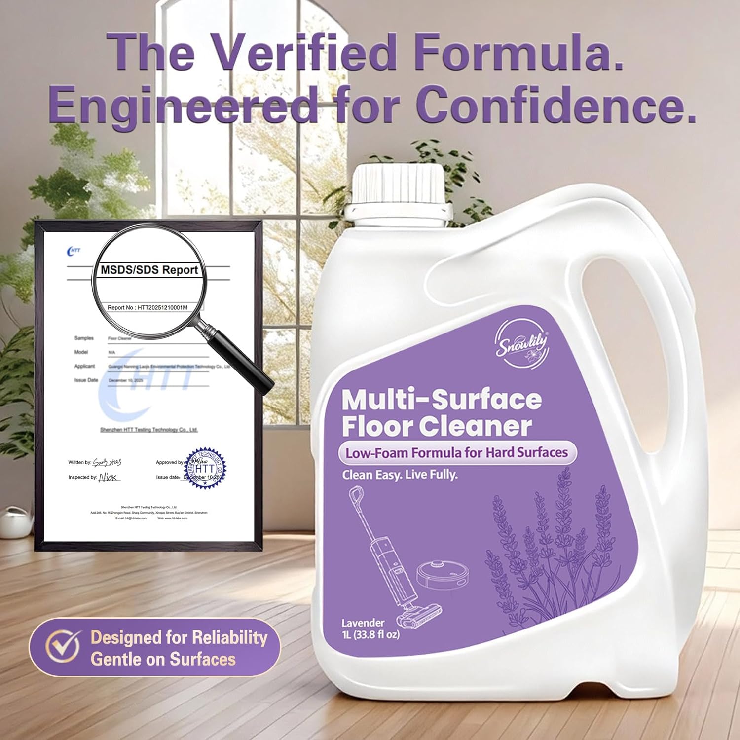 Snowlily 33.8 FL OZ Floor Cleaning Solution Compatible with Robot Vacuum, Residue & Streak Free, Low Foam Floor Cleaner for Mopping, for All Robot Vacuum Mops & Wet Dry Vacuum Cleaners, Lavender - Image 4