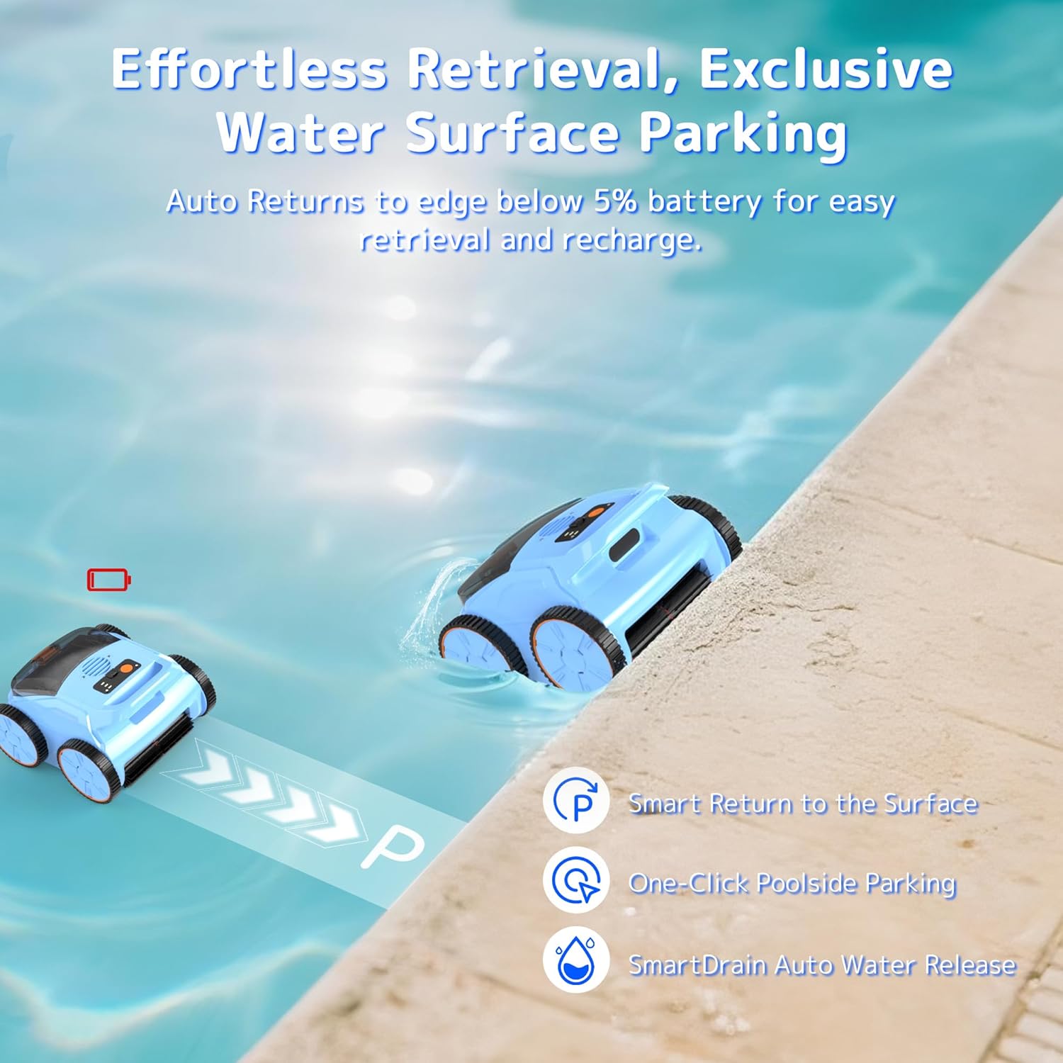 (2025 Upgrade) Pool Vacuum Cordless Robotic Pool Cleaner, 4-in-1 Floor/Wall/Waterline Cleaning/Smart Navigation, 180 Mins Runtime Pool Vacuum for Inground Pools Up to 2100 Sq.ft - Image 4
