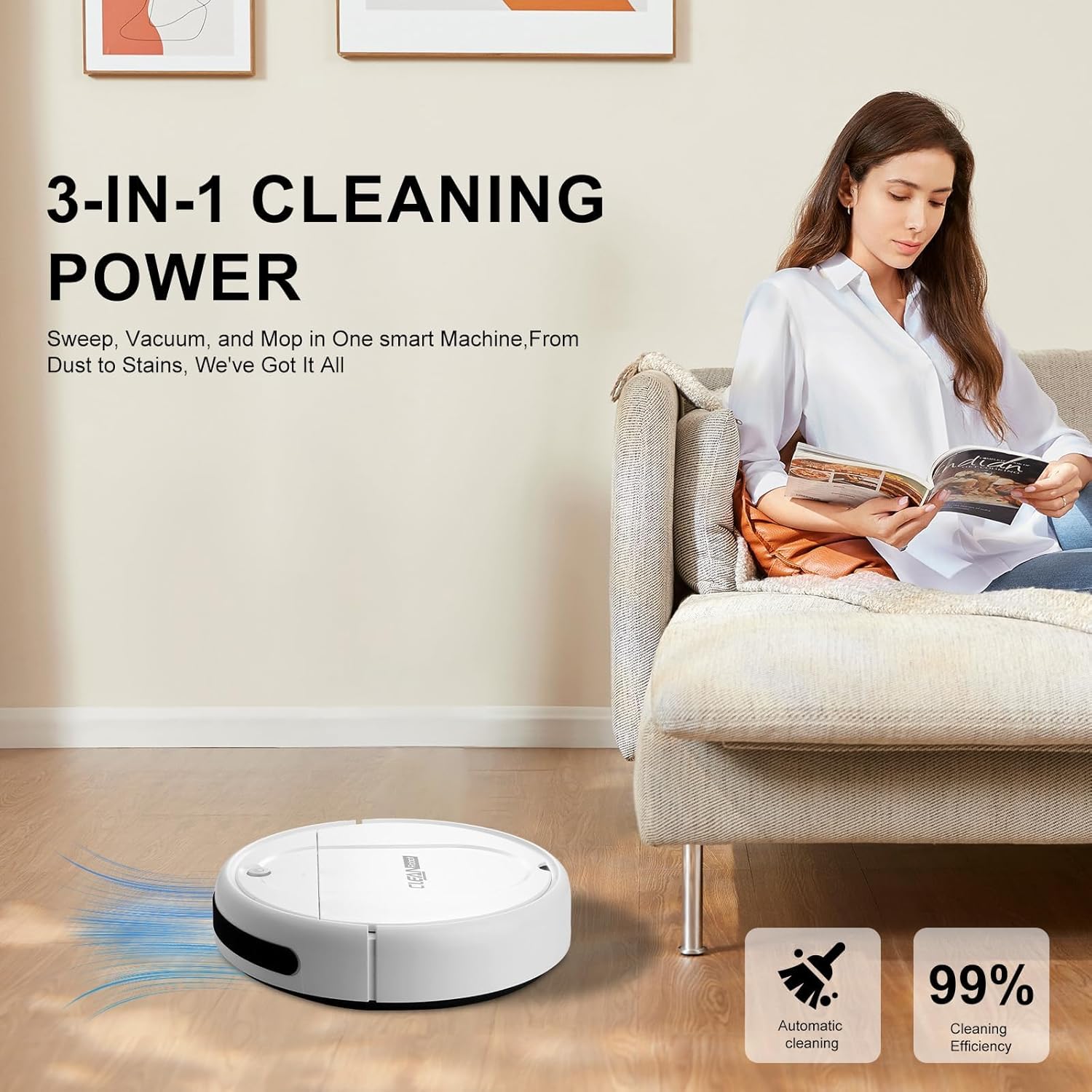 Robot Vacuum and Mop Combo, Equipped with Wireless Touch Button, Vacuum Robot Vacuum Cleaner and mop Combination, Silent, Advanced Obstacle Avoidance Suitable for Home Tiles Robot Vacuum and Mop Combo - Image 6