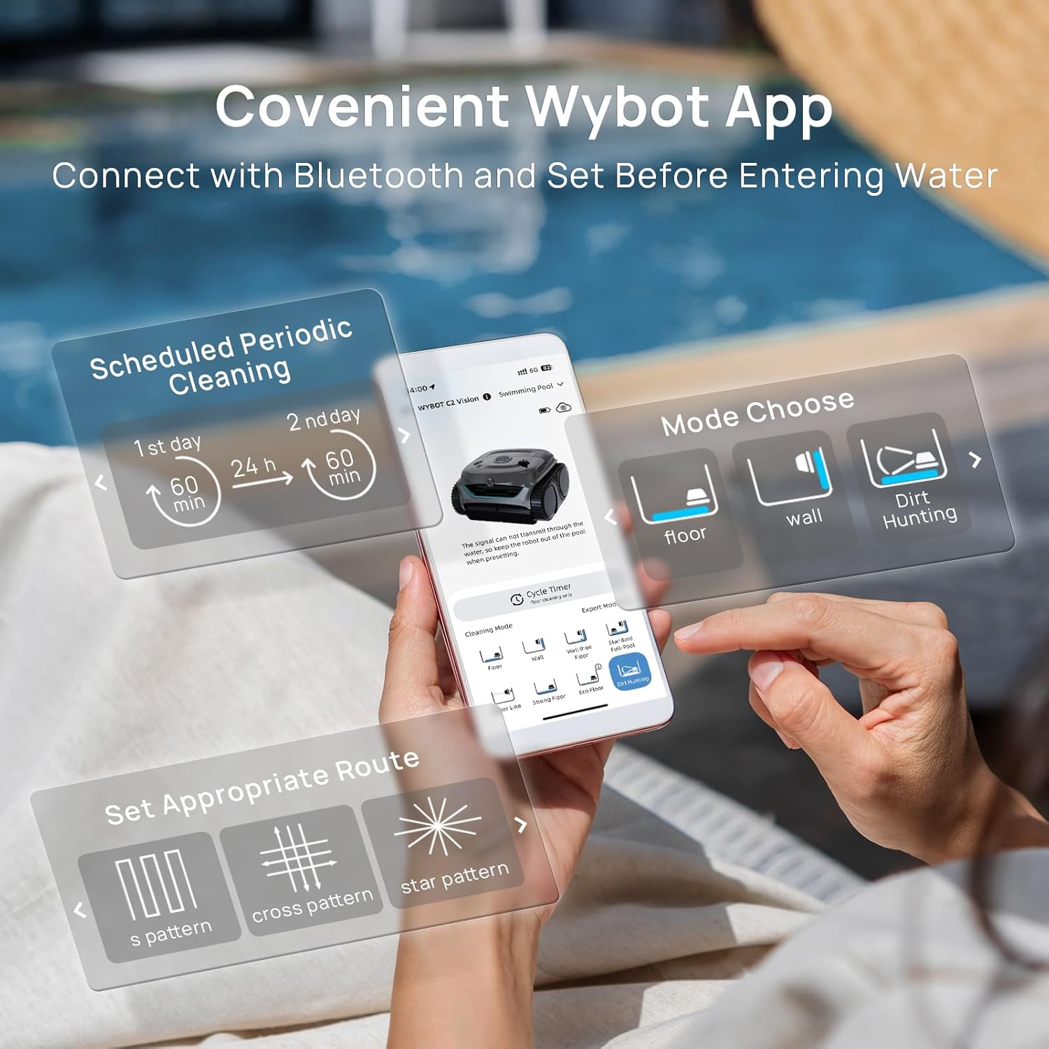 WYBOT C2 Vision AI Camera Cordless Pool Vacuum Robot for inground Pools, 8-in-1 Pool Cleaner, Ultra-fine Filtration, Brushless Motor Powerful Suction, Wall Climbing, Waterline Cleaning, Gray Green - Image 9