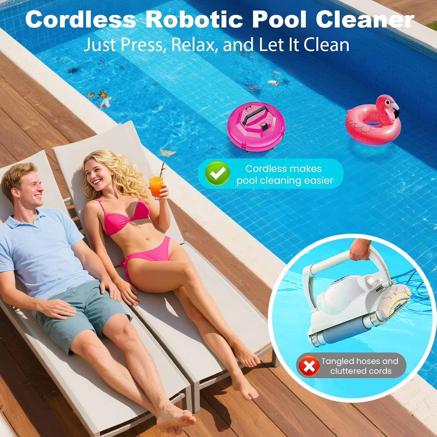 2025 Cordless Robotic Pool Cleaner - 120 Mins Automatic Pool Vacuum for Above Ground Pool & In - Ground Flat Pools up to 1000 Sq.Ft, Robot Pool Cleaner with Self - Parking Tech - Image 2