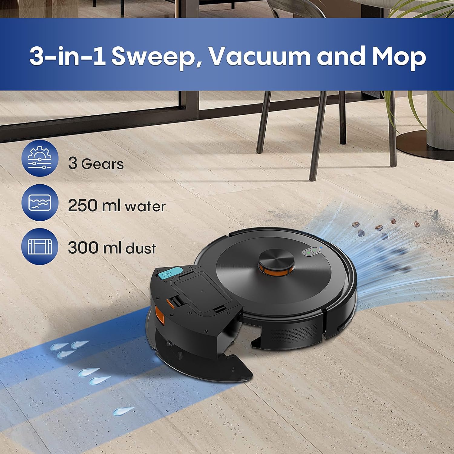 Bagotte Robot Vacuum and Mop Combo with LiDAR Navigation,4000Pa Suction Robot Vacuum Cleaner with Mapping,No-Go Zones,Vacuum Robot for Pet Hair,Hard Floor,Carpet - Image 4