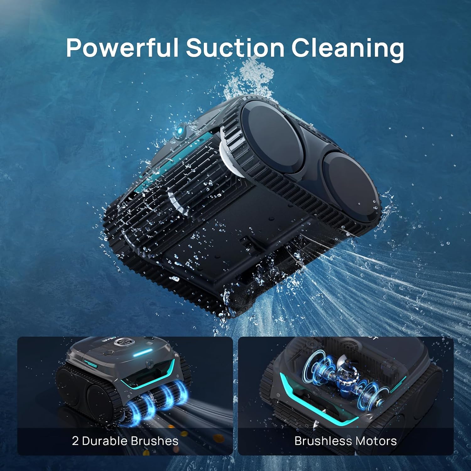 WYBOT C2 Vision AI Camera Cordless Pool Vacuum Robot for inground Pools, 8-in-1 Pool Cleaner, Ultra-fine Filtration, Brushless Motor Powerful Suction, Wall Climbing, Waterline Cleaning, Gray Green - Image 6