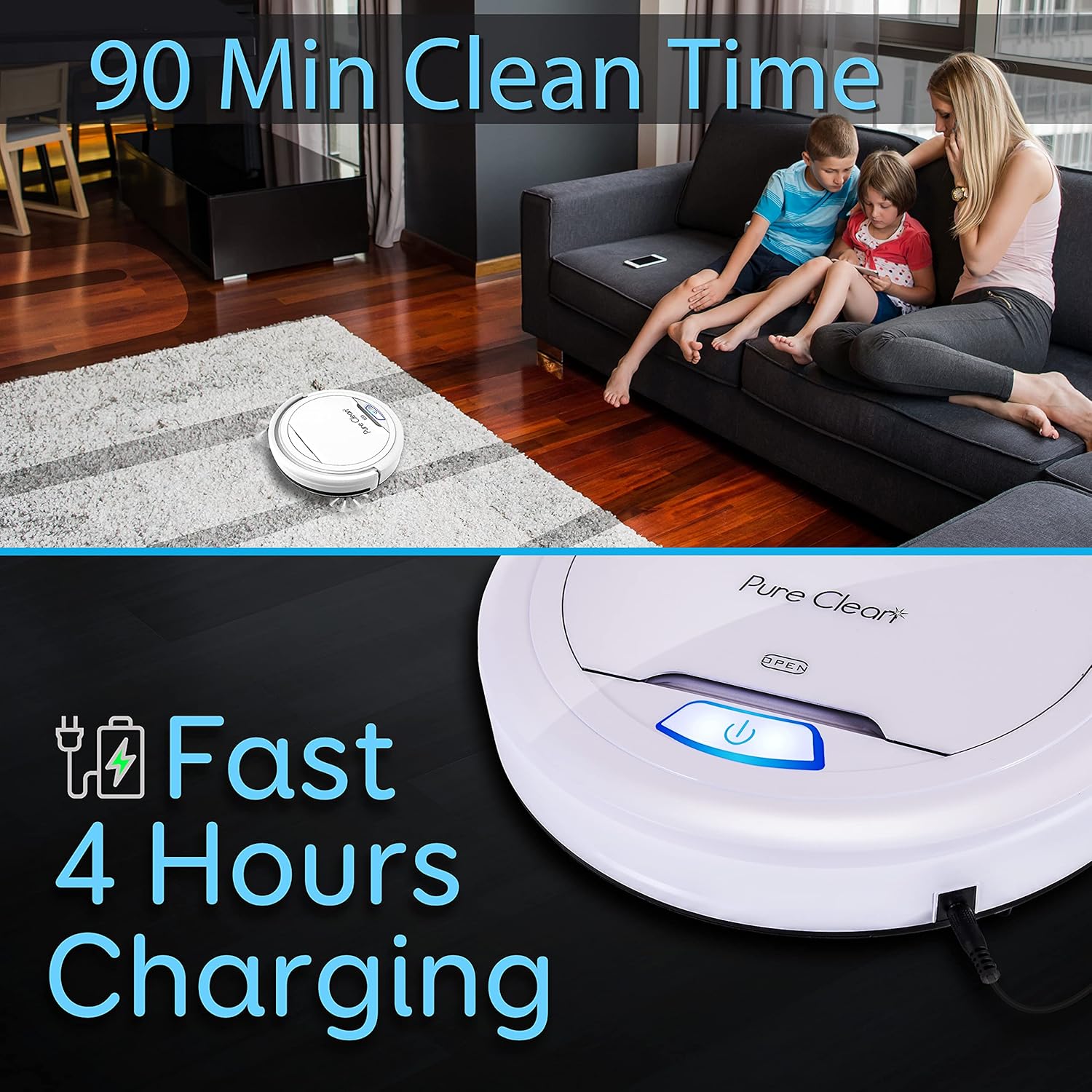 SereneLife Pure Clean Automatic Robot Vacuum Cleaner - Lithium Battery 90 Min Run Time&Self Path Navigation-Bot Self Detects Stairs Pet Hair Allergies Robotic Home Cleaning for Carpet Hardwood Tiles - Image 3