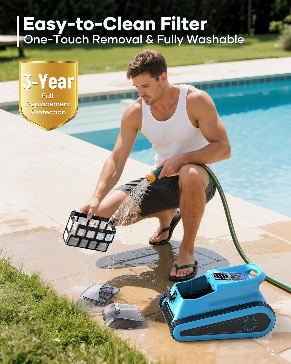 Pool Robot Vacuum for Inground Pools: Cordless Robotic Pool Cleaners with Hook 180W Suction Auto Vacuums Wall Climbing Waterline Scrubbing Cleaning 150 Mins Long Battery Up to 2,000 sq.ft - Image 6