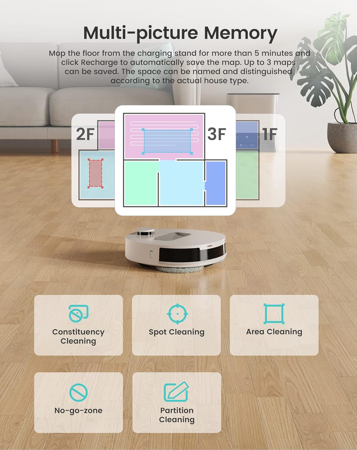 Lefant T1 Self-Cleaning Robot Mop, Smart Mapping Lidar dToF Sensors, No-Go Carpet, 5L Large Water Tank, 40°Hot Air Washing and Drying Mop, Compatible with Alexa, Ideal for Multiple Rooms - Image 8