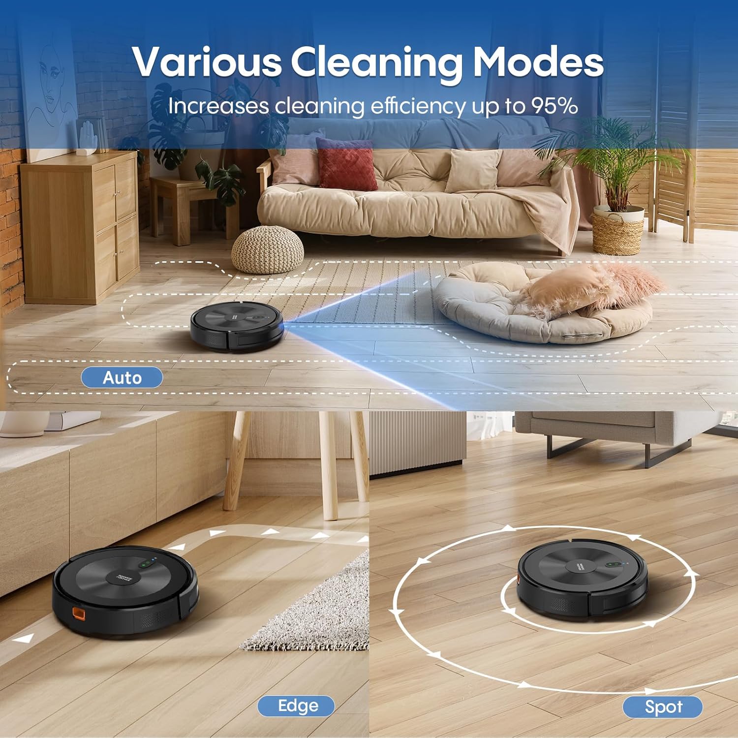 Robot Vacuum and Mop:5000Pa 3-in-1 Robotic Vacuum with Intelligent Navigation, Alexa & APP Control, Schedule Cleaning, Robotic Vacuum Cleaner Ideal for Pet Hair, Hard Floor, Carpet, Slim and Quiet - Image 4