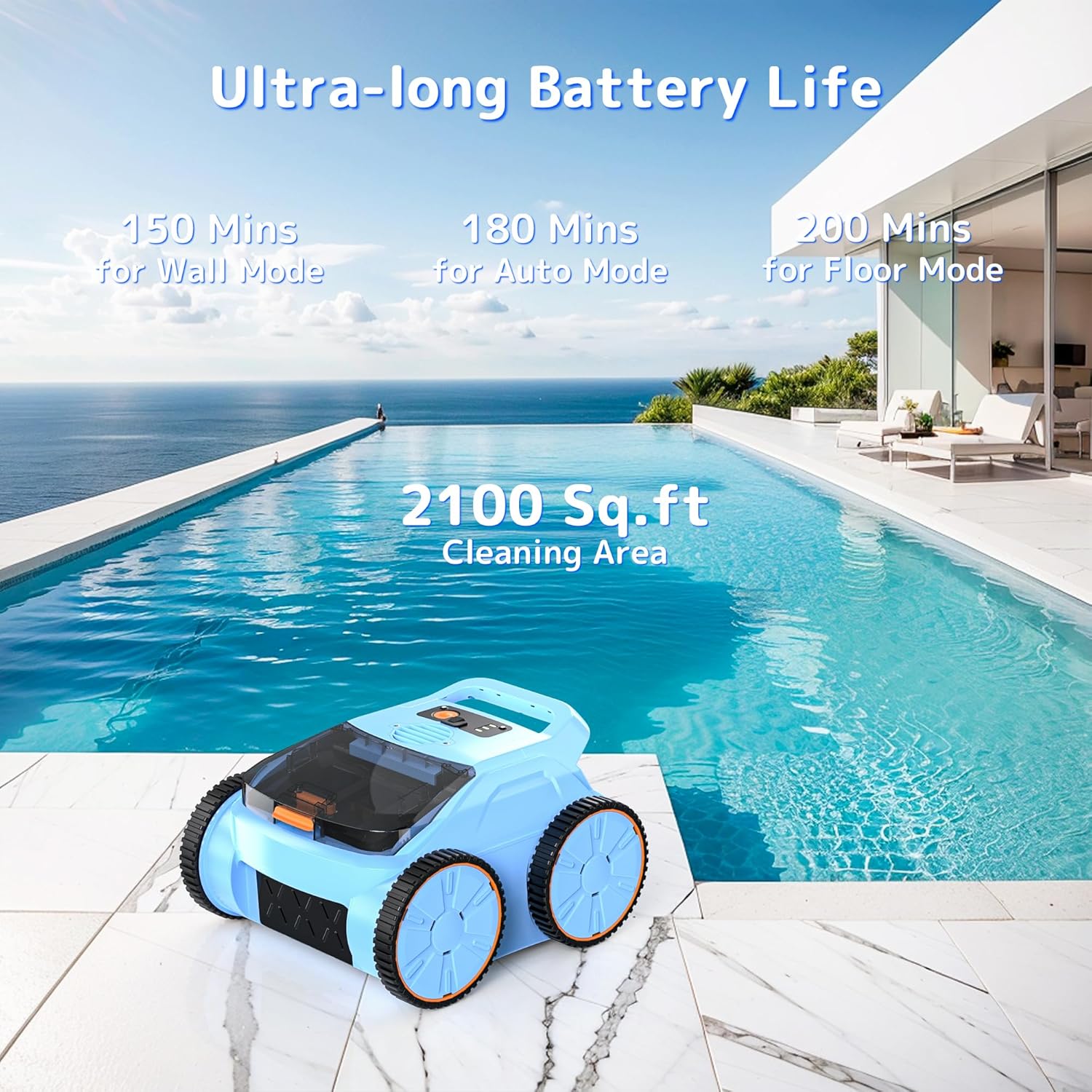 (2025 Upgrade) Pool Vacuum Cordless Robotic Pool Cleaner, 4-in-1 Floor/Wall/Waterline Cleaning/Smart Navigation, 180 Mins Runtime Pool Vacuum for Inground Pools Up to 2100 Sq.ft - Image 3