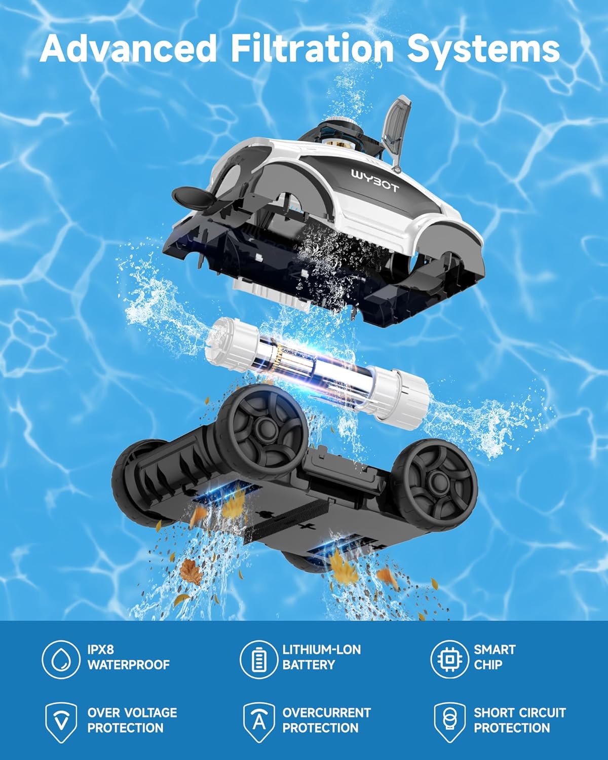 (2026 Upgraded) WYBOT Osprey 300II Cordless Pool Cleaner, 130 Mins Runtime, Pool Robot Vacuum with 45W Strong Suction, Auto-Parking, LED Indicator, Ideal for Above/Inground Pools Up to 1300 Sq.ft - Image 3