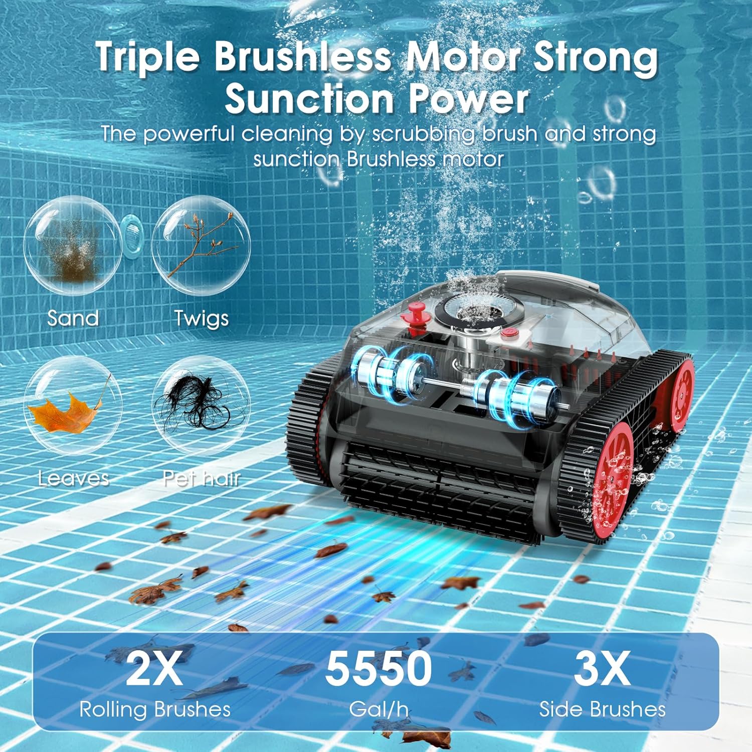 NIXBOT QP5 Robotic Pool Cleaner, Cordless Pool Vacuum for Inground Pools, Dual-Motor Turbine System, Robotic Pool Vacuum for Above Ground Pools with Wall Climing and Navigation Technology - Image 5