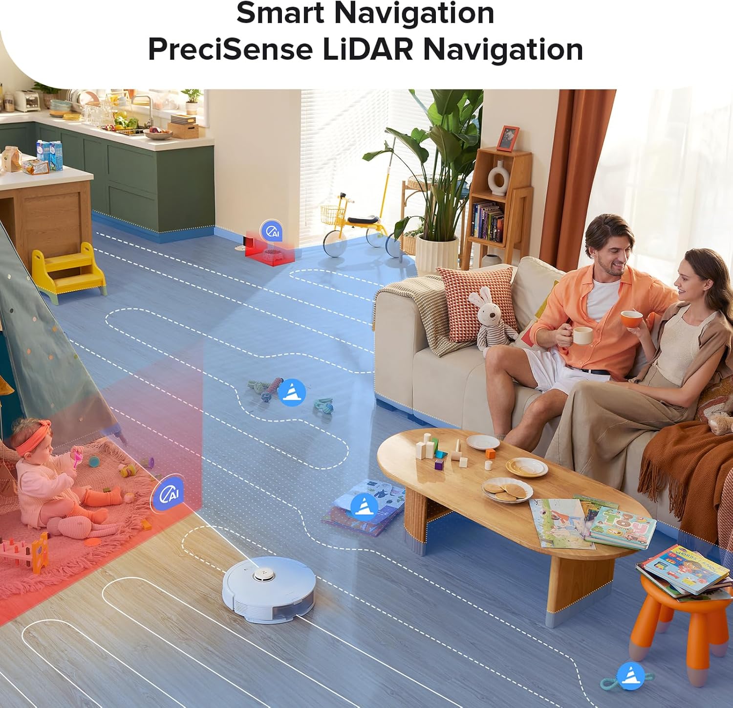 roborock Q8 Max Robot Vacuum and Mop Cleaner, DuoRoller Brush, 5500Pa Strong Suction, Lidar Navigation, Obstacle Avoidance, White (Renewed) - Image 6