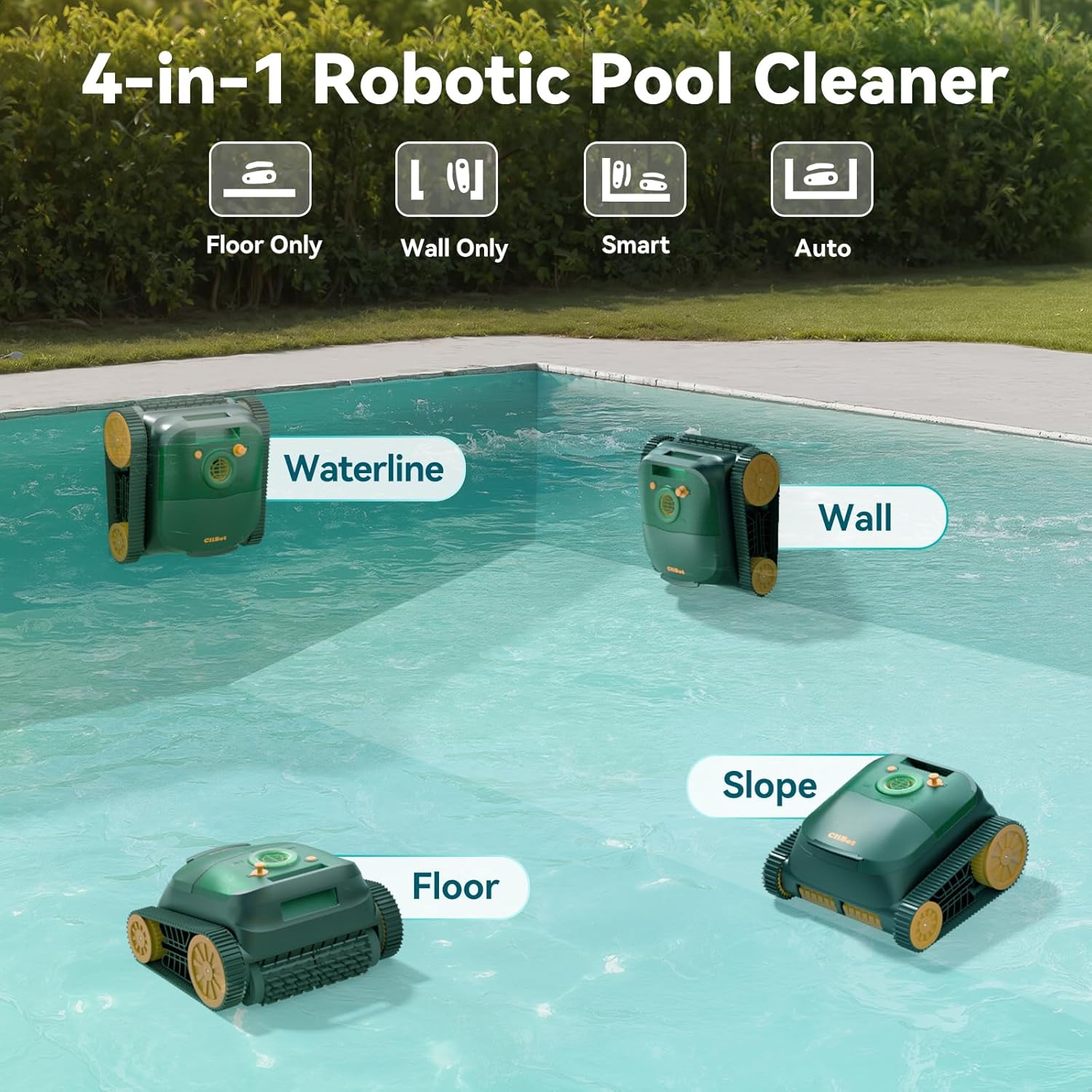 (2025 Upgrade) CliBot Robotic Pool Cleaner with 210 Mins Runtime, Smart Navigation, Triple Brushless Motors, Automatic Pool Vacuum Robot with Wall & Waterline Cleaning Function for Inground Pools - Image 4