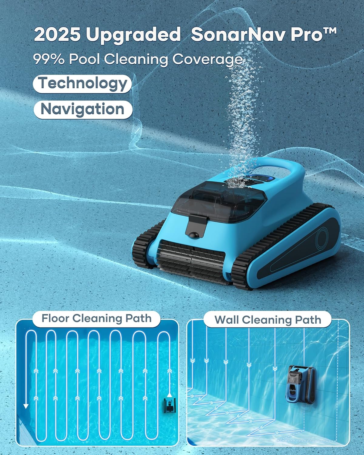 Pool Robot Vacuum for Inground Pools: Cordless Robotic Pool Cleaners with Hook 180W Suction Auto Vacuums Wall Climbing Waterline Scrubbing Cleaning 150 Mins Long Battery Up to 2,000 sq.ft - Image 3