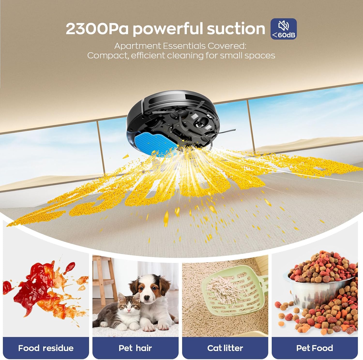 Robot Vacuum and Mop Combo, 2-in-1 Mopping Robot Vacuum Cleaner with 2300Pa Suction, 2.87'' Slim Design, Wi-Fi/App/Voice Control, 3D Obstacle Avoidance&Self-Charging for Hard Floors, Carpets, Pet Hair - Image 3