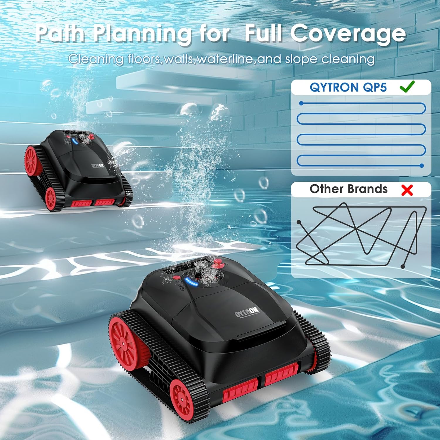 NIXBOT QP5 Robotic Pool Cleaner, Cordless Pool Vacuum for Inground Pools, Dual-Motor Turbine System, Robotic Pool Vacuum for Above Ground Pools with Wall Climing and Navigation Technology - Image 3