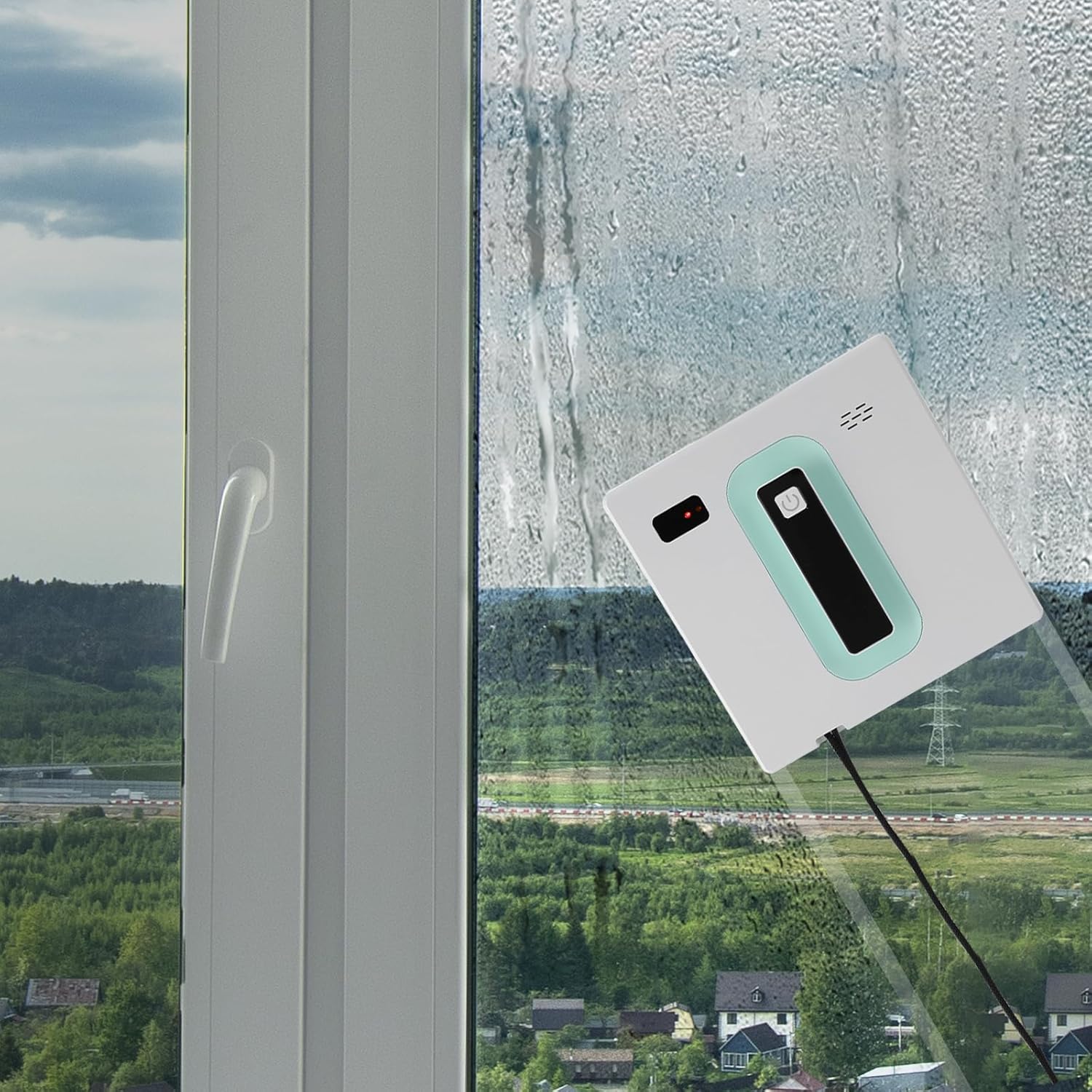 110V Electrical Windows Cleaning Robot, Automatic Window Vacuum Cleaner, Smart Window Glass Vacuum Cleaner with Remote and APP Control with Dual Water Spray (White + Light Green) - Image 3