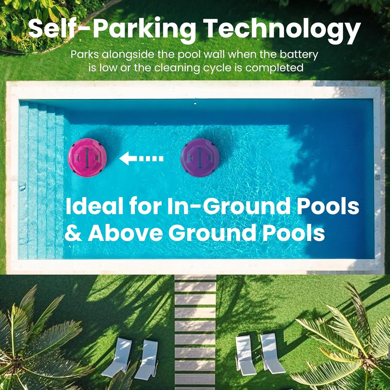2025 Cordless Robotic Pool Cleaner - 120 Mins Automatic Pool Vacuum for Above Ground Pool & In - Ground Flat Pools up to 1000 Sq.Ft, Robot Pool Cleaner with Self - Parking Tech - Image 5