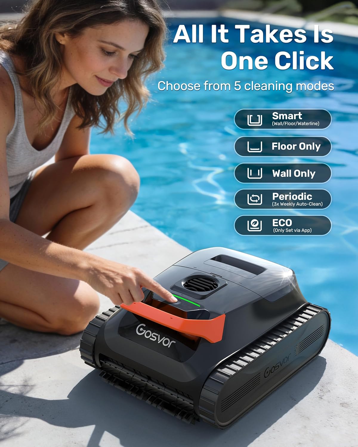 (2026 New) Gosvor Pool Vacuum LiteVac G1, Wall & Waterline & Platform Cleaning, 15.2 lbs Ultra-Lightweight, Up to 200-Min Runtime, Double Filtration, Smart Navigation & App, For Pools up to 2153 sq.ft - Image 7
