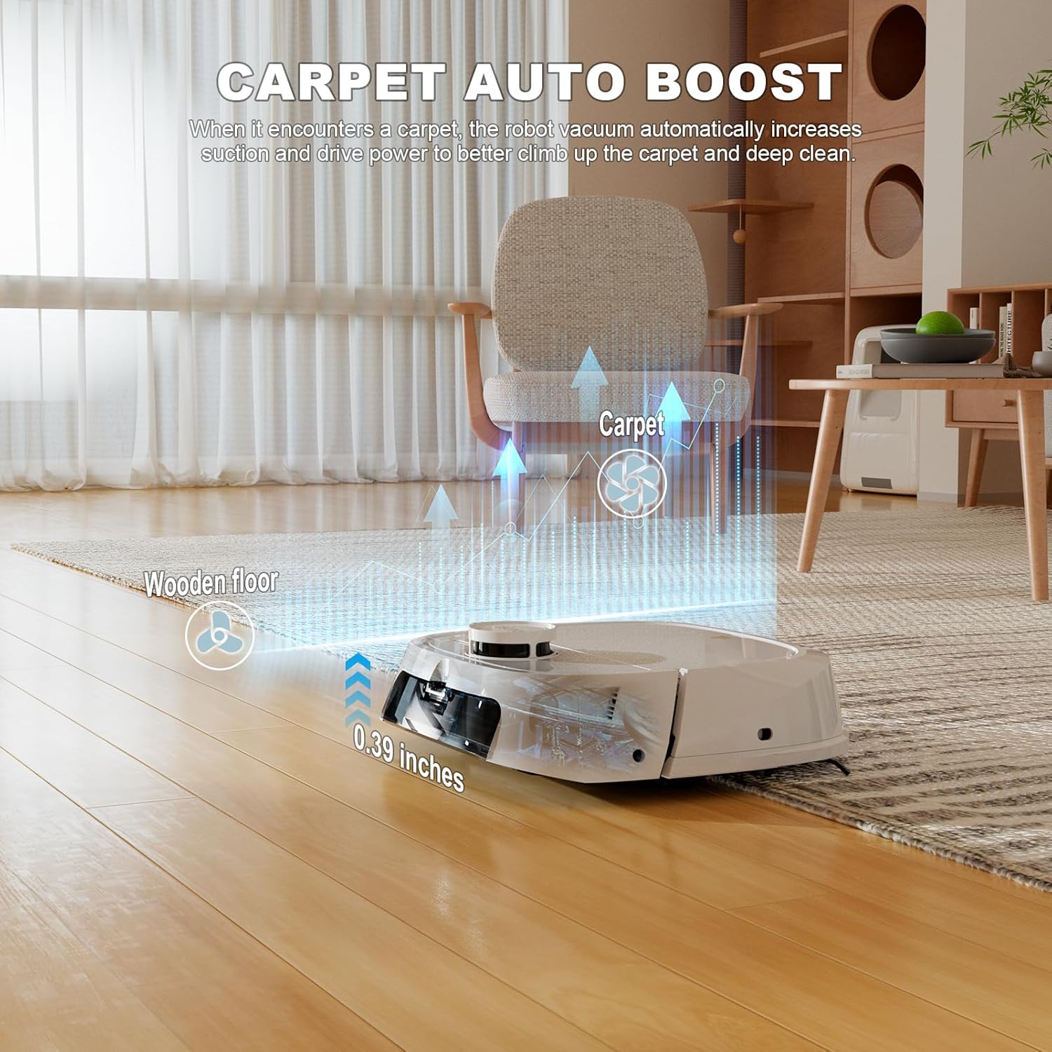 TECBOT Robot Vacuum and Mop (M1 Pro) - LiDAR Robotic Vacuums Cleaner for Home with Pet Hair, Carpet, Hardwood Floors, Auto Smart Mopping, Self Cleaning, Avoids Obstacles, Voice Control, White - Image 3