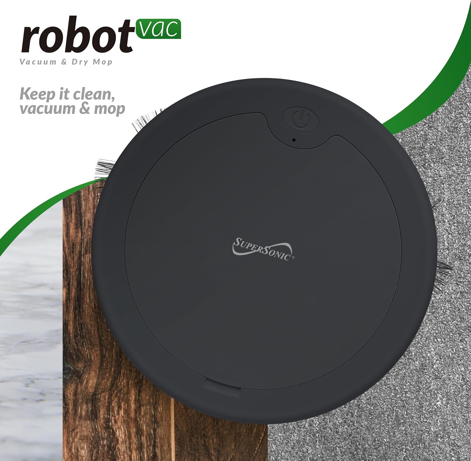 Supersonic SC-820SV Robot Vacuum & Dry Mop, Quiet Clean, Low-Profile Design, 120 Minutes Cleaning Time, Drop-Sensing Technology, 420ML Dust Bin, Brushless Motor, Fast Charging - Image 2