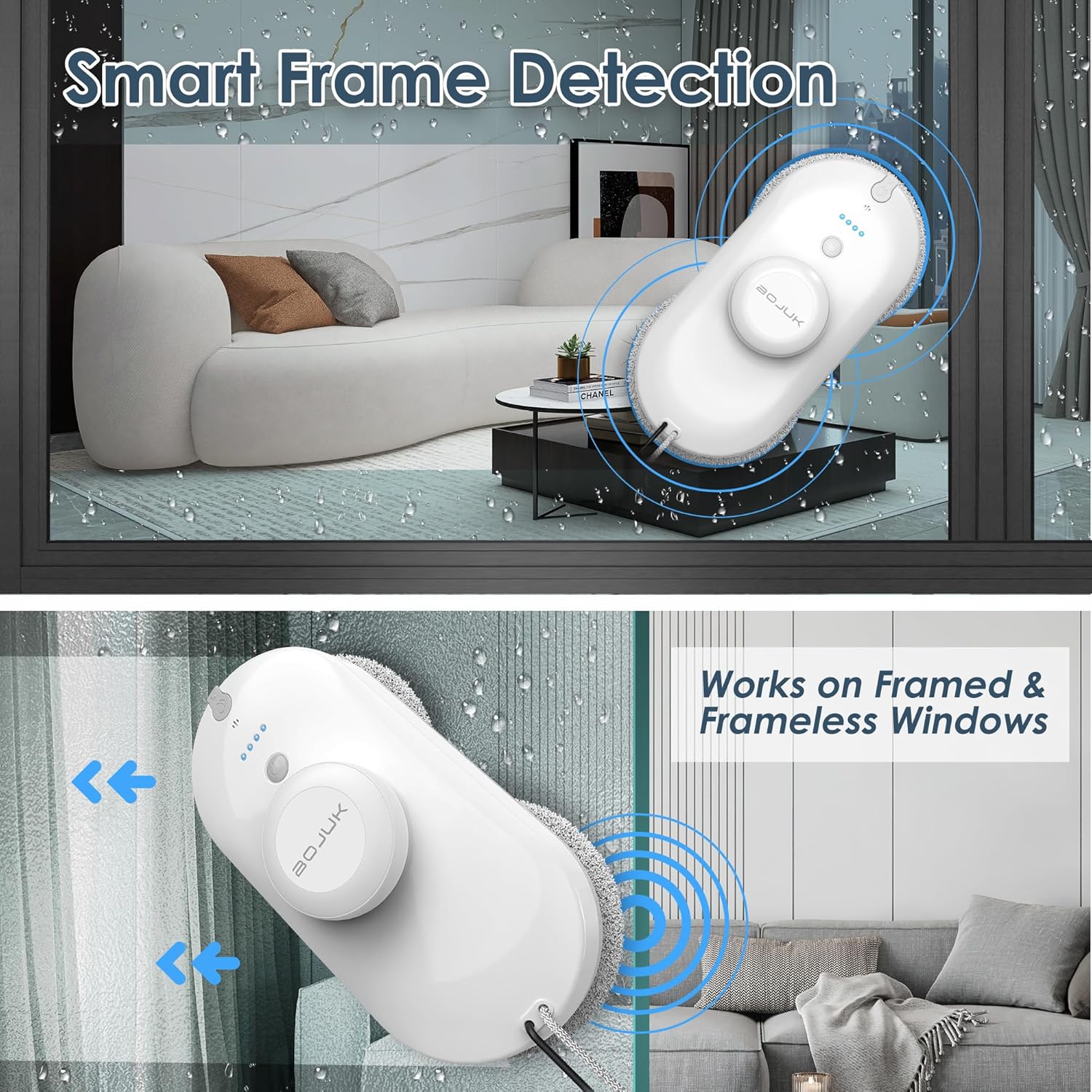 Window Cleaning Robot, 5000Pa Suction, Dual Spray, AI Smart Path Planning, Wet and Dry Glass Cleaner with Edge Detection and Anti-Drop Protection for High-Rise Windows (White) - Image 6