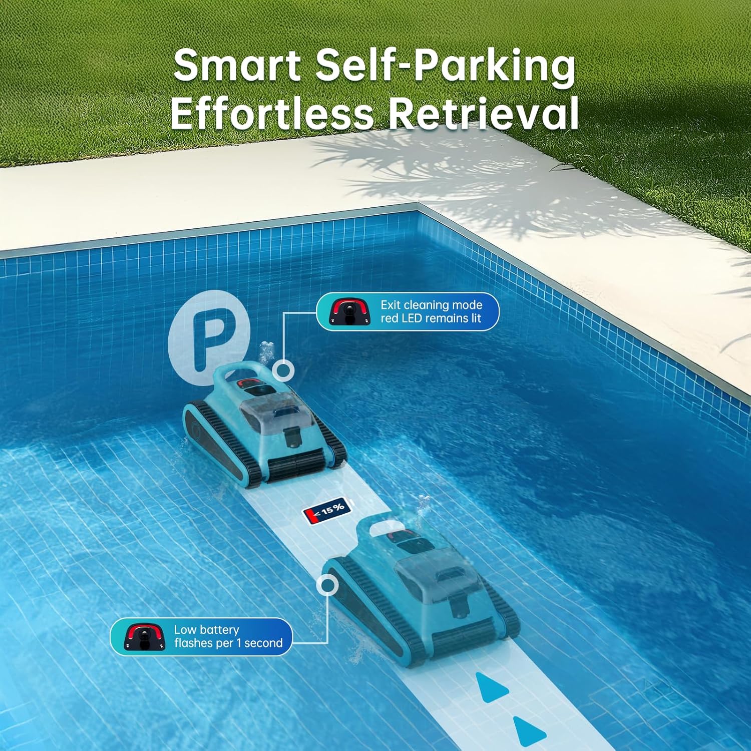 NexTrend Pool Vacuum for Inground Pools Cordless Robotic Pool Cleaner, Smart Navigation, 150min Runtime, 180W Powerful Suction, Floor Walls Waterline Cleans Up to 2,050 sq.ft - Image 4