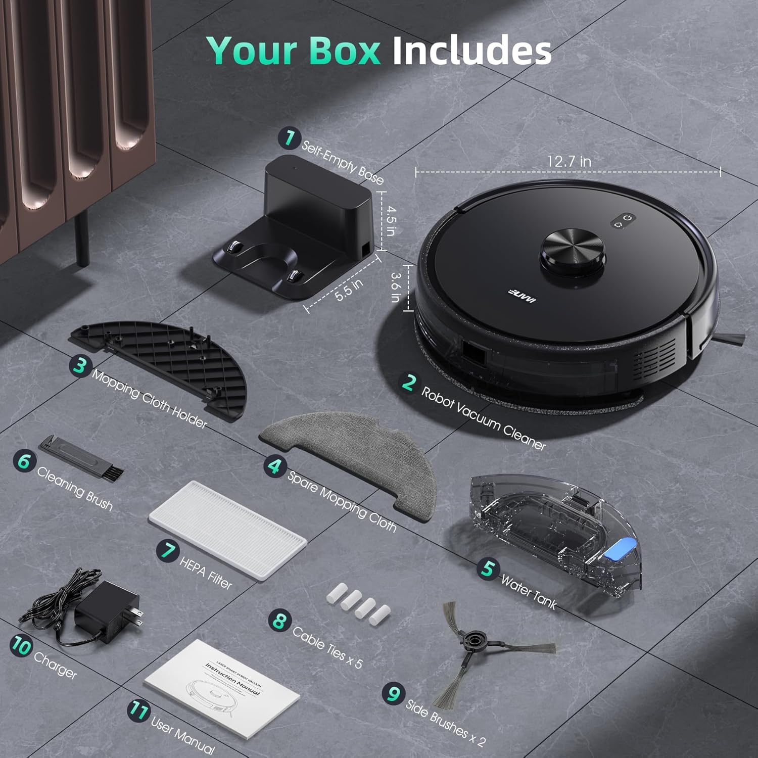 Livvi 2 in 1 Robot Vacuum and Mop Combo, 3500 Pa Suction, Laser Navigator with Smart Mapping,120 Min Runtime, App/Voice/Remote Control, Self-Charging for Pet Hair & Hard Floor - Image 8