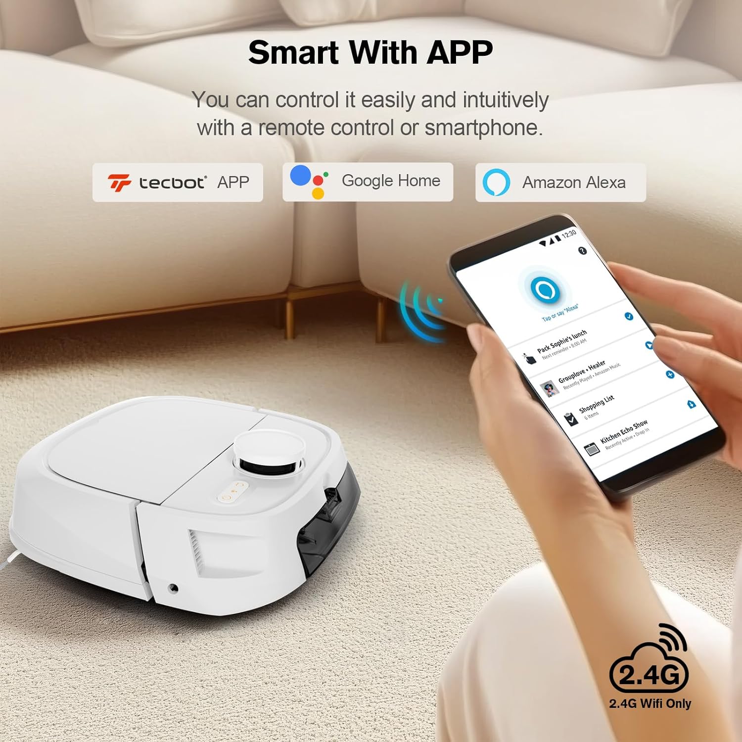 Robot Vacuum and Mop Combo, LiDAR Mapping Robotic Vacuum Cleaner for Pet Hair, Vacuum & Mop at the Same Time, No-Go Zones, Room Select, Multi-Floor Maps, 240-Min Runtime, App & Voice Control (2.4GHz) - Image 4