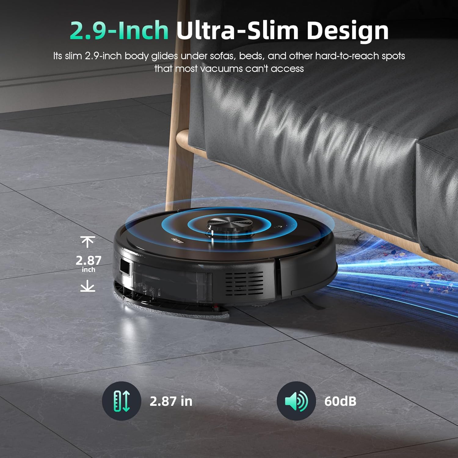 Livvi 2 in 1 Robot Vacuum and Mop Combo, 3500 Pa Suction, Laser Navigator with Smart Mapping,120 Min Runtime, App/Voice/Remote Control, Self-Charging for Pet Hair & Hard Floor - Image 7