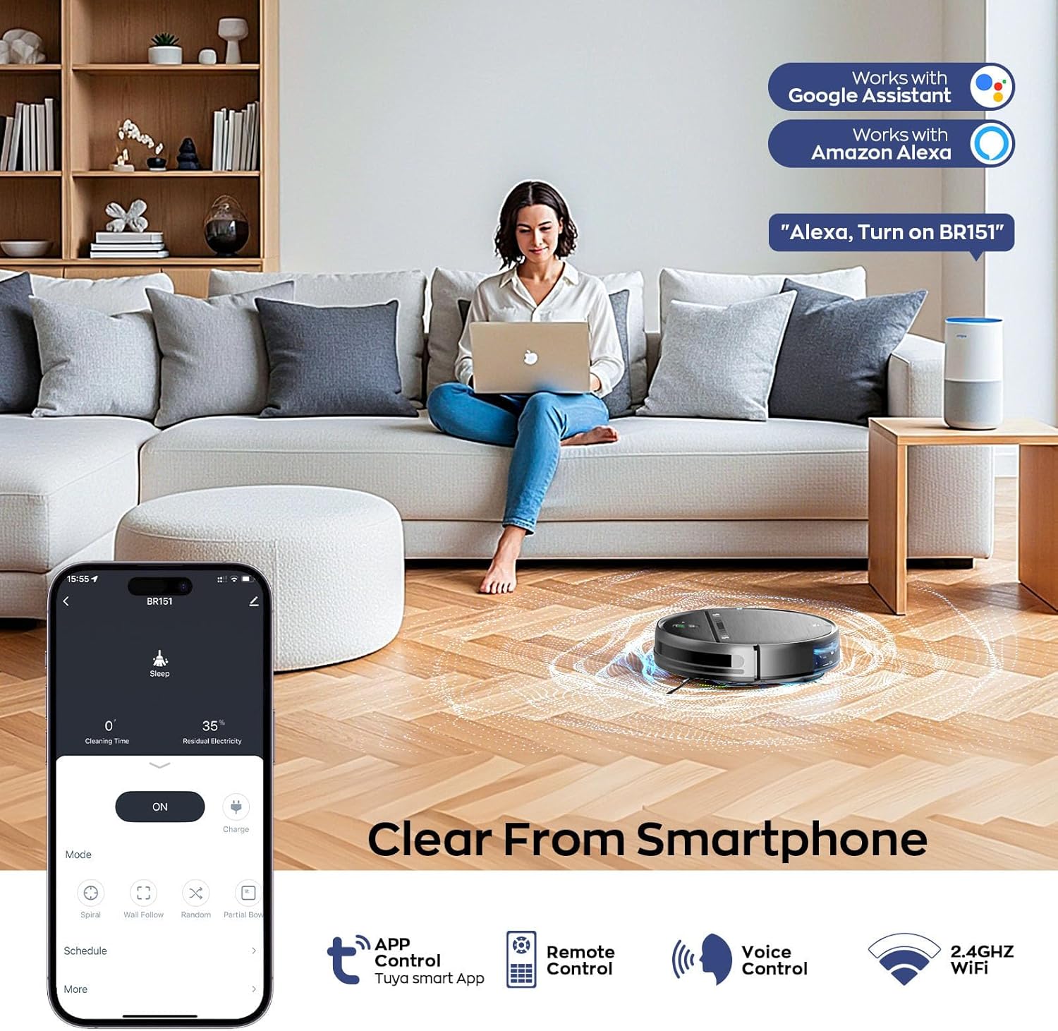 2 in 1 Robot Vacuum and Mop Combo, 2.87'' Ultra-Slim Robotic Vacuum Cleaner with 3D Obstacle Avoidance, for Hard Floors and Carpets, Wi-Fi/App/Voice Controlled for Pet Hair, Self-Charging - Image 5