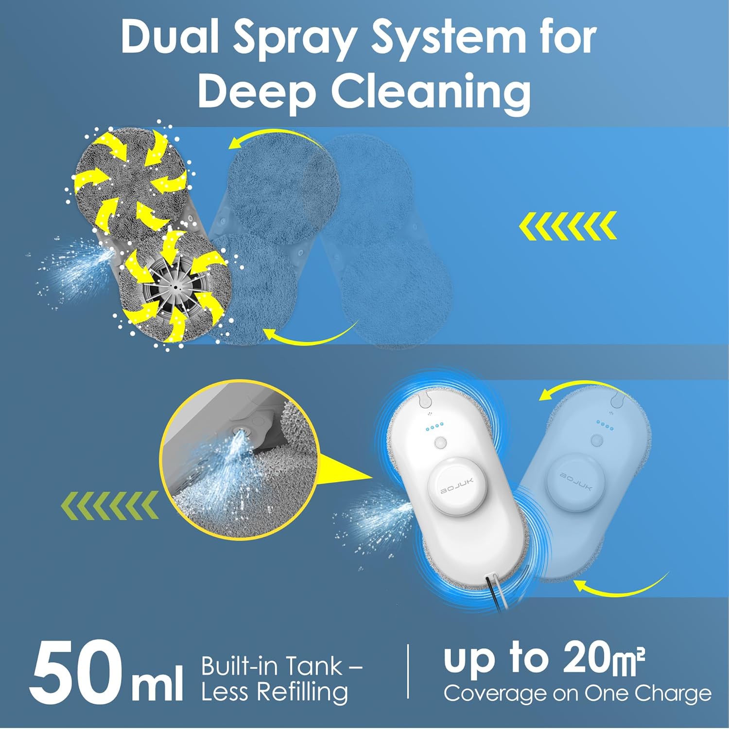 Window Cleaning Robot, 5000Pa Suction, Dual Spray, AI Smart Path Planning, Wet and Dry Glass Cleaner with Edge Detection and Anti-Drop Protection for High-Rise Windows (White) - Image 2