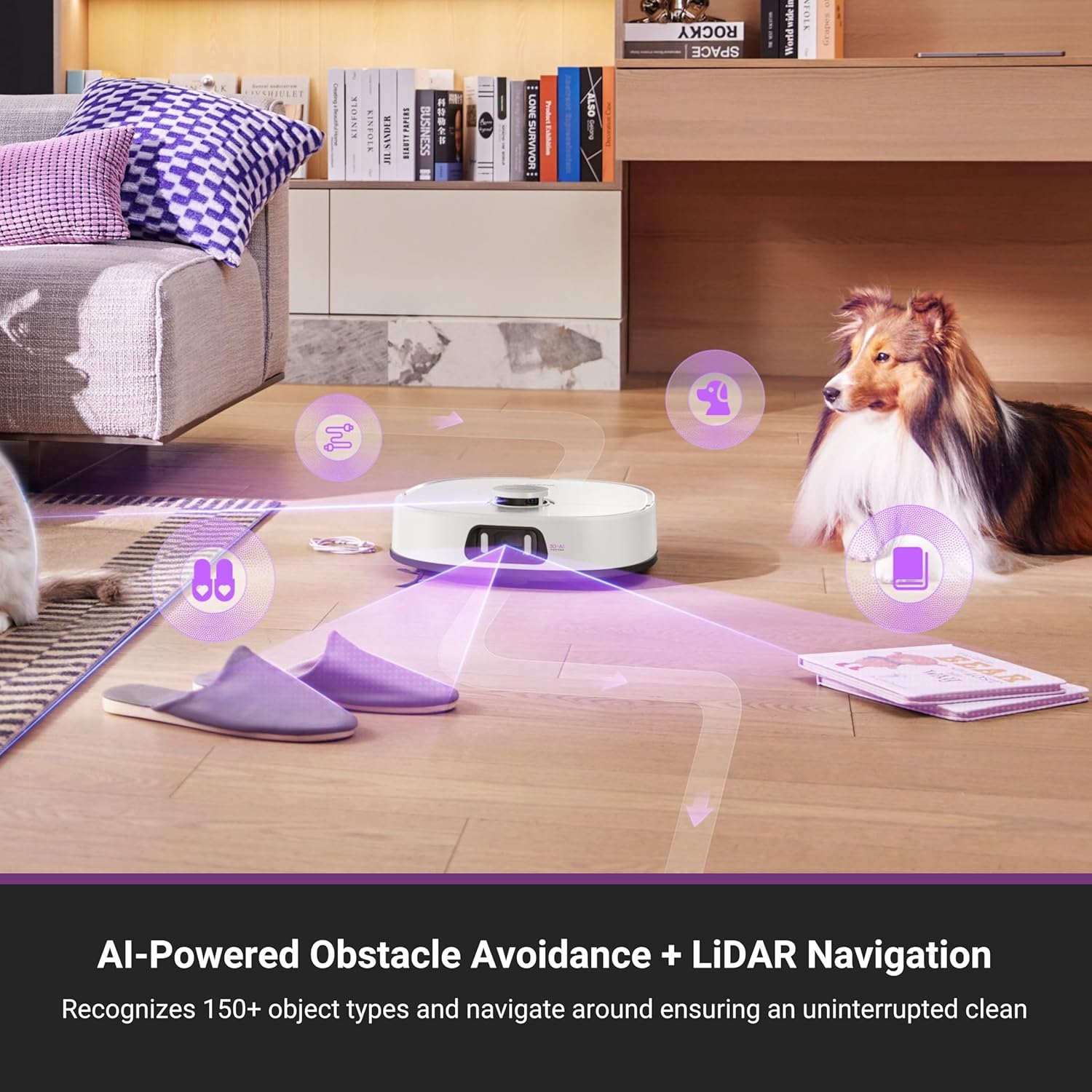 Eureka J15 Pro Ultra Robot Vacuum and Mop with Self Emptying Base, 16,200 Pa Suction, Flex-Arm Design Mop, Auto Mop Hot Water Washing & Hot Air Drying, Anti-Tangle, AI Obstacle Avoidance, White - Image 9