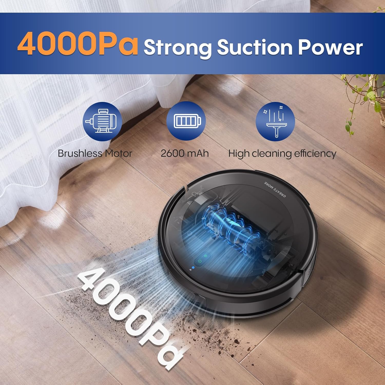 Bagotte Robot Vacuum and Mop Combo with LiDAR Navigation,4000Pa Suction Robot Vacuum Cleaner with Mapping,No-Go Zones,Vacuum Robot for Pet Hair,Hard Floor,Carpet - Image 3