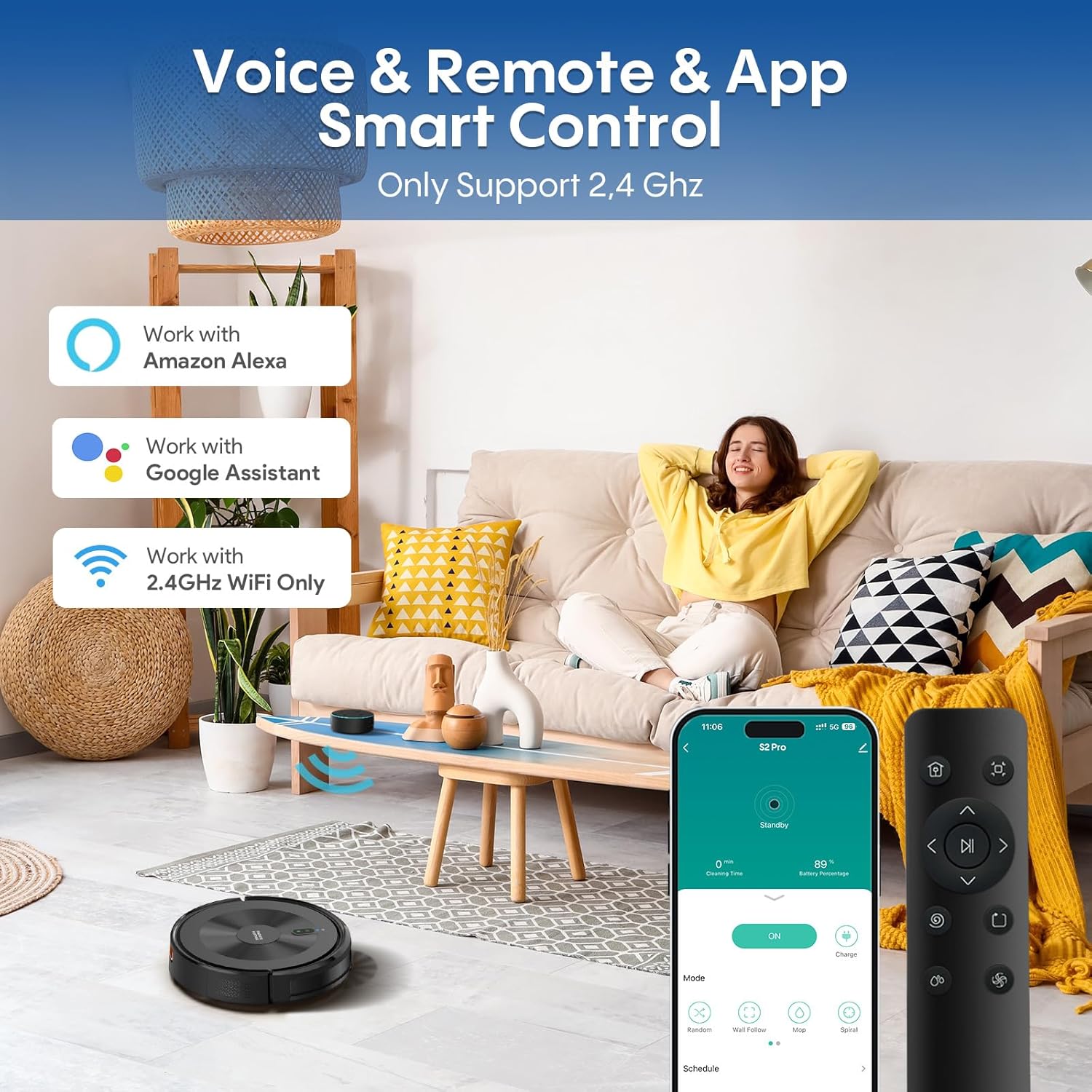 Robot Vacuum and Mop:5000Pa 3-in-1 Robotic Vacuum with Intelligent Navigation, Alexa & APP Control, Schedule Cleaning, Robotic Vacuum Cleaner Ideal for Pet Hair, Hard Floor, Carpet, Slim and Quiet - Image 6